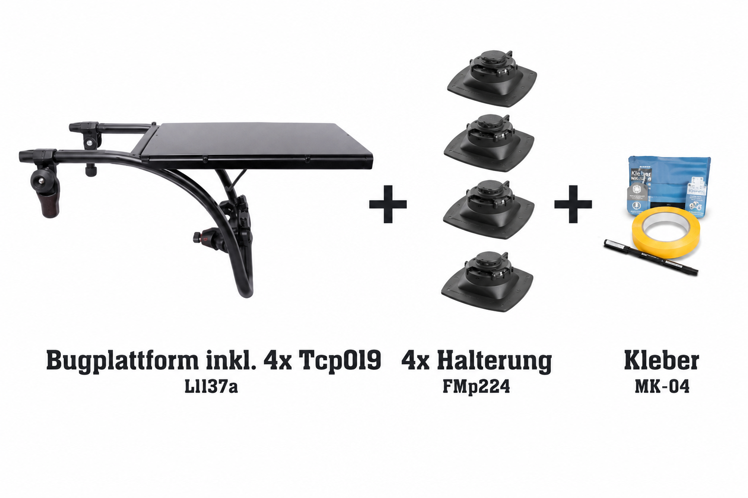 Set: Bugplattform + 4x Rohrhalter (Ø19 mm) + 4x Halterung (110x110 mm)+ Kleber