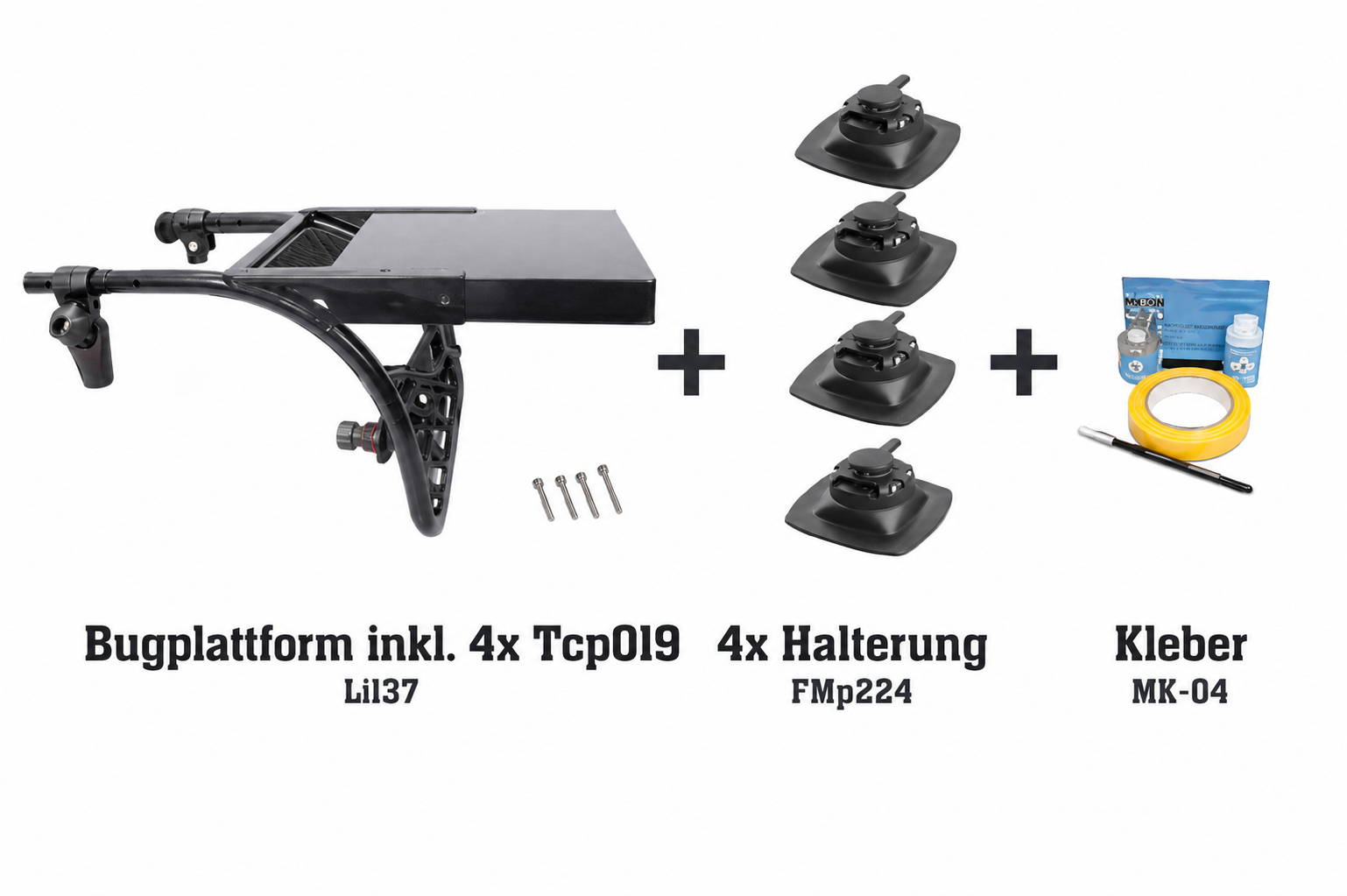 Set: Bugplattform + 4x Rohrhalter (Ø19 mm) + 4x Halterung (110x110 mm)+ Kleber