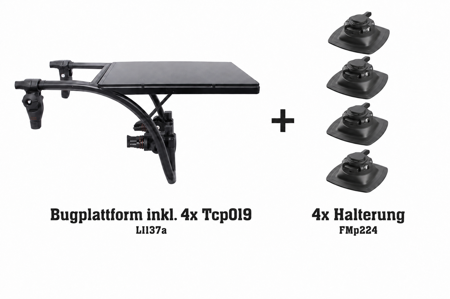 Set: Bugplattform schwarz + 4x Rohrhalter (Ø19 mm) + 4x Halterung (110x110 mm)