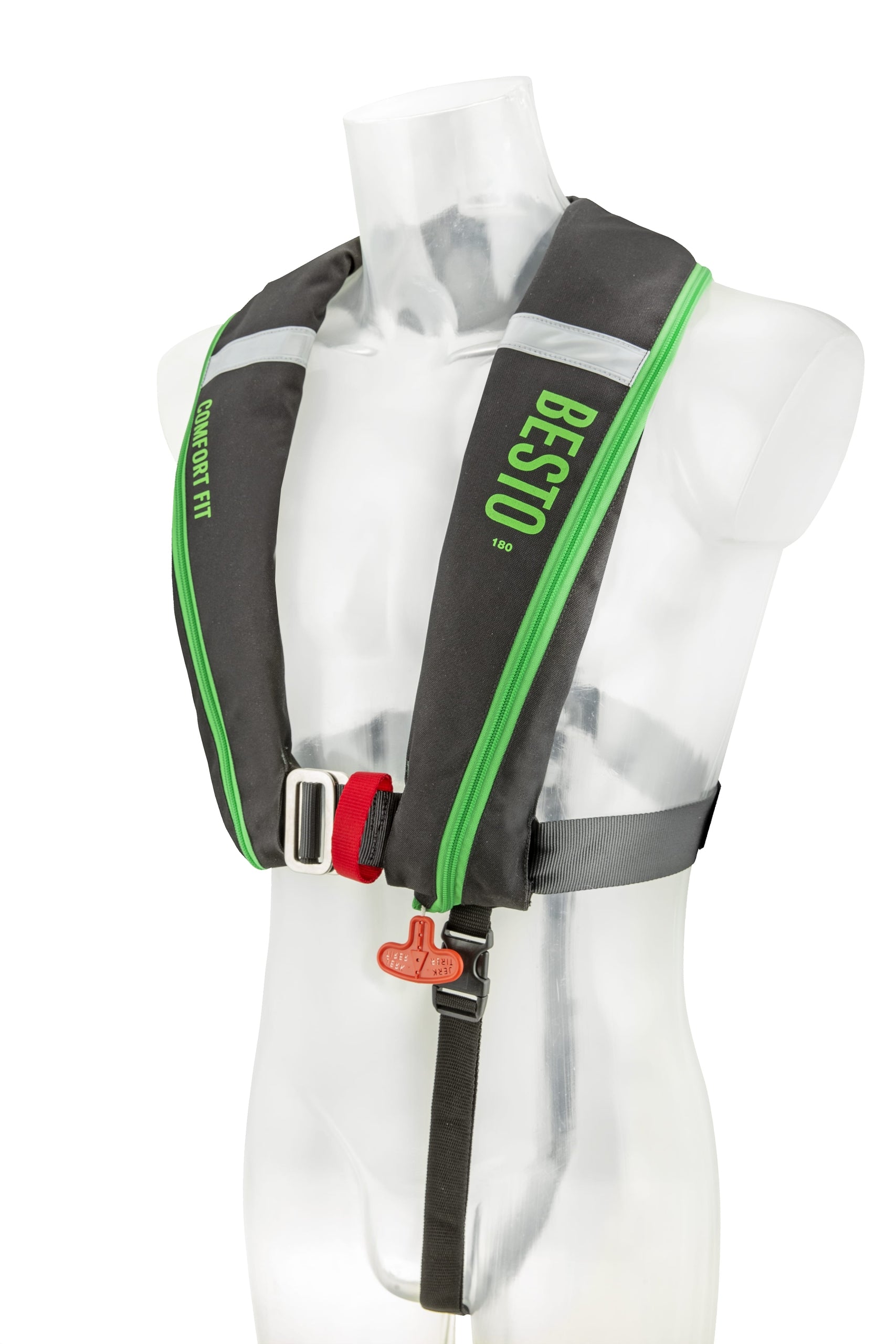 Besto Comfort Fit 180N automatische Rettungsweste mit Harness, Schwarz/Grün – Ansicht 2
