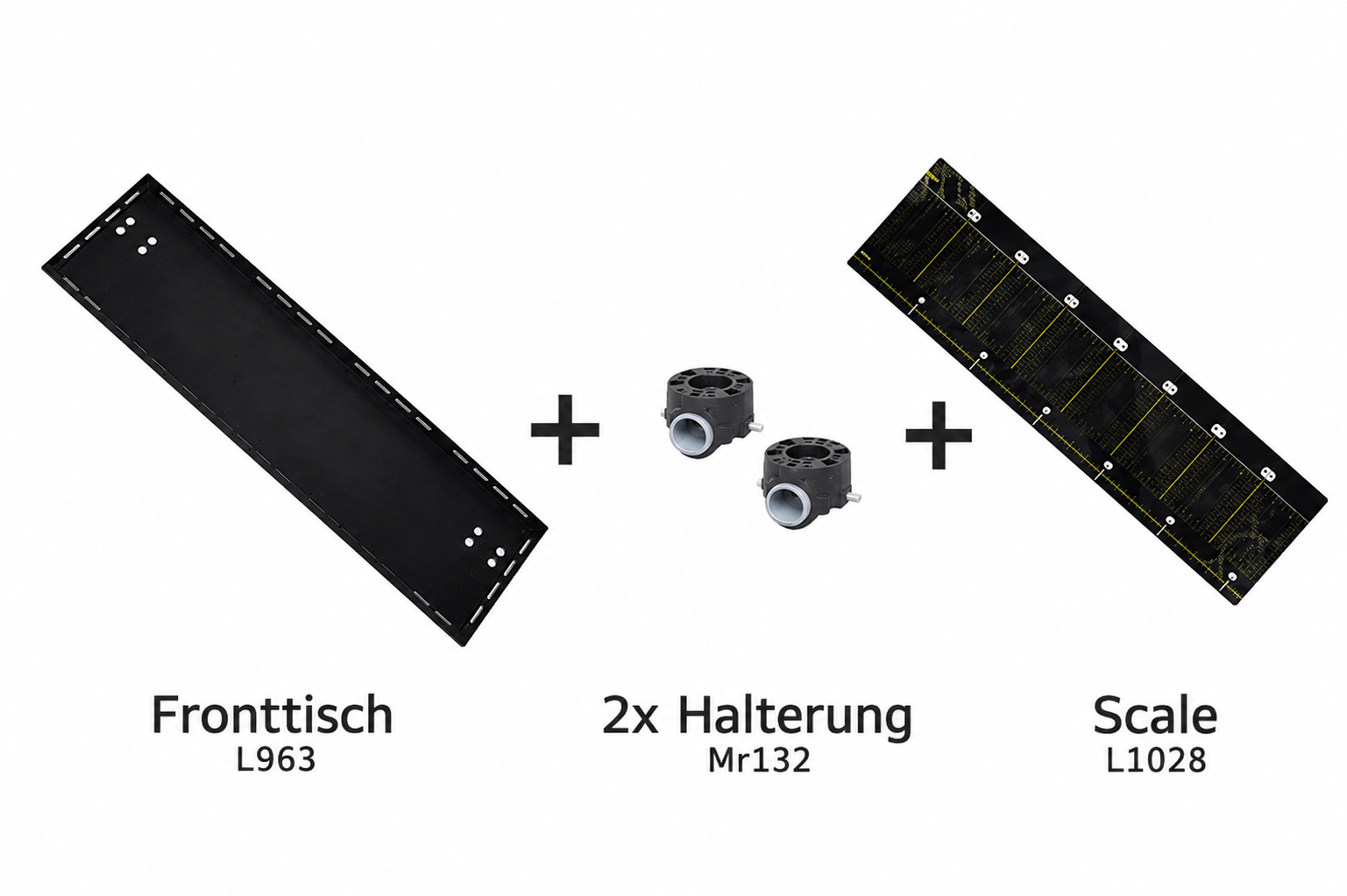 Set: Fronttisch Bellyboot (800 x 200 mm) + 2 x Rohrhalter (Ø30/32mm) + PVC Maßband