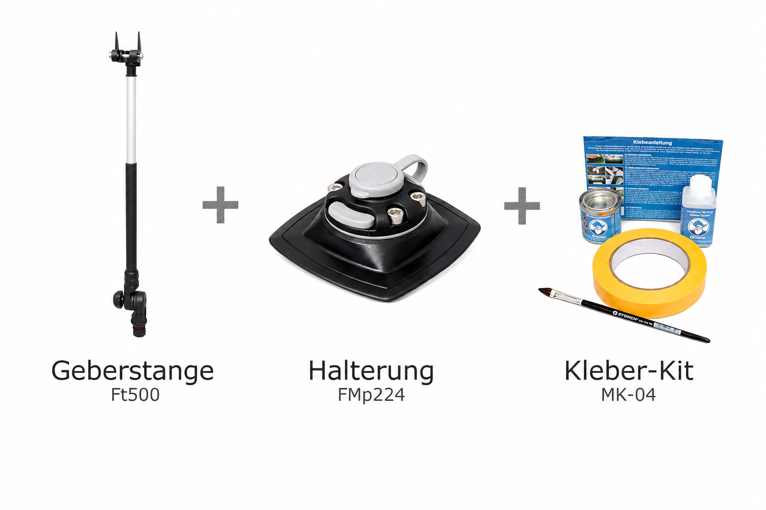 Set: Fasten Teleskop‑Geberstange + PVC Basis (110 × 110 mm) + Kleber Kit
