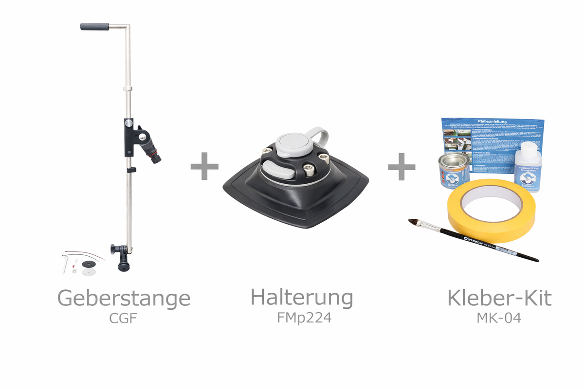 Set: Fasten Geberstange für Garmin & Lowrance + PVC Basis (110 × 110 mm) + Kleber Kit