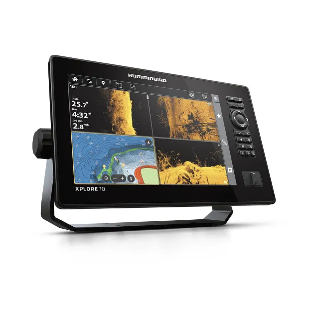 Humminbird XPLORE 10 CHO Kartenplotter ohne Geber Seitenansicht mit Gerätehalterung