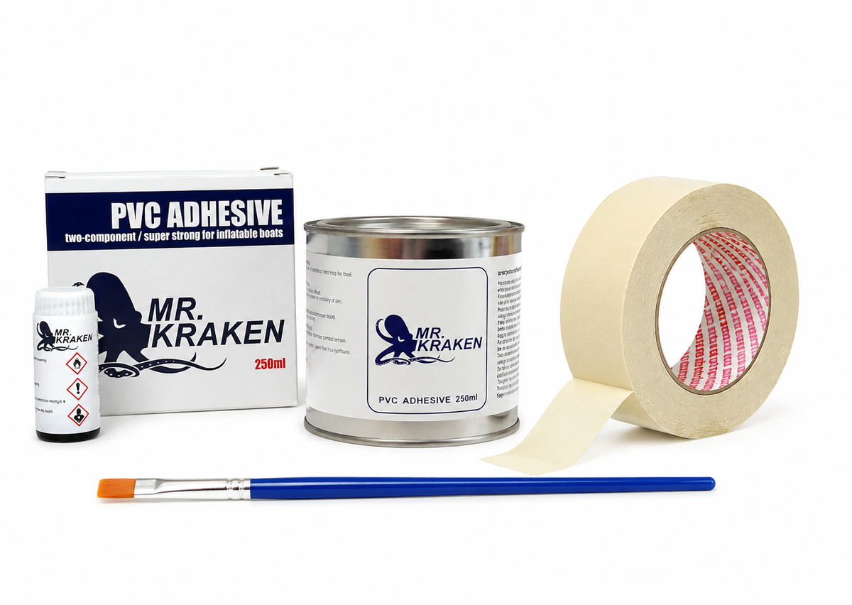 Mr Kraken 250ml PVC Kleber Kit für Schlauchboote: PVC Kleber + Härter + Pinsel