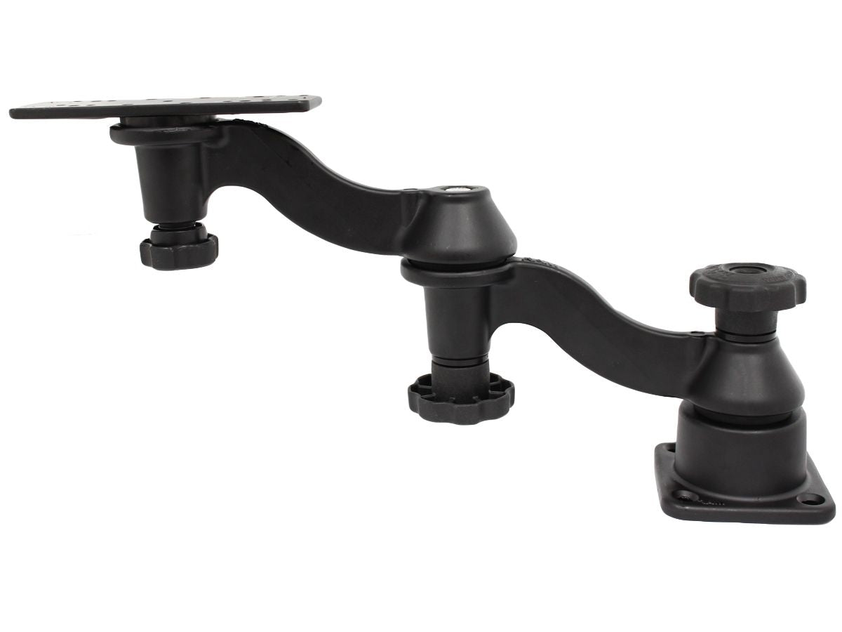 RAM Mounts double swivel arm for marine GPS - horizontal base, rectangular universal plate (approx. 158 x 50 mm, various hole patterns), in polybag