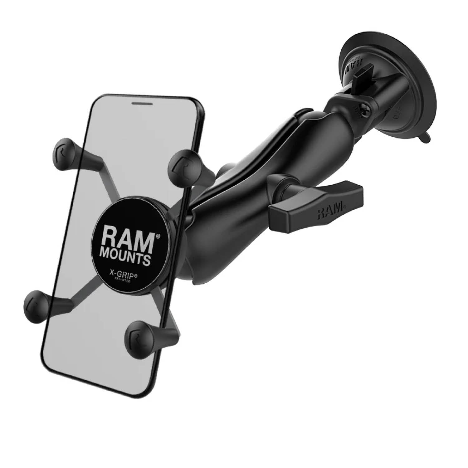 RAM Mounts X-Grip Saugfuss-Halterung für Smartphones - Bis 82,55 mm Breite - Mittlerer Verbindungsarm - Saugfuß mit Trapez-Basiskugel - C-Kugel (1,5 Zoll) - Schrauben-Set – Produktansicht