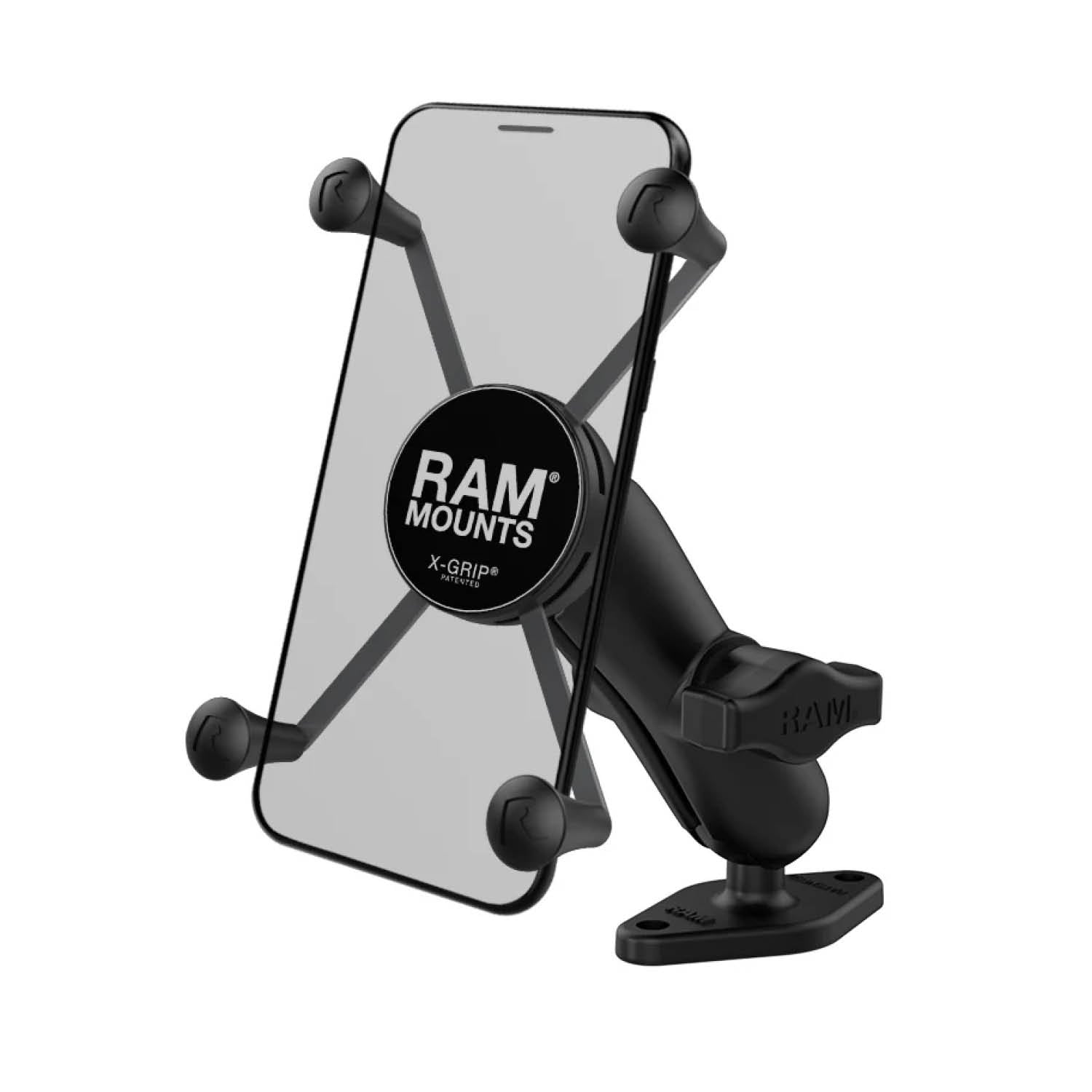 RAM Mounts X-Grip Aufbauhalterung für Smartphones (bis 114,3 mm Breite) - B-Kugel (1 Zoll), langer Verbindungsarm, 2-Loch AMPS – Produktansicht