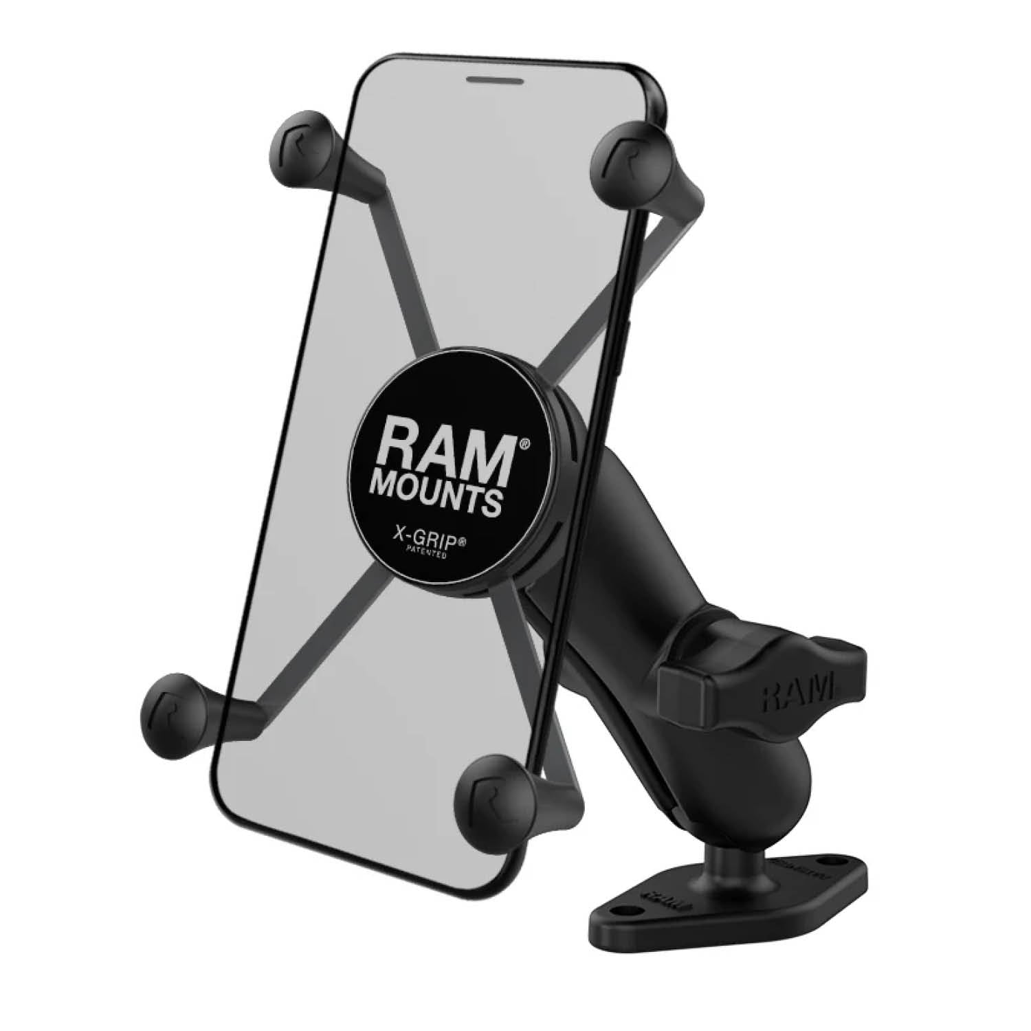RAM Mounts X-Grip Aufbauhalterung für Smartphones - Bis 114,3 mm Breite - Mittlerer Verbindungsarm - Diamond-Basisplatte (Trapez) - B-Kugel (1 Zoll) - Schrauben-Set – Produktansicht