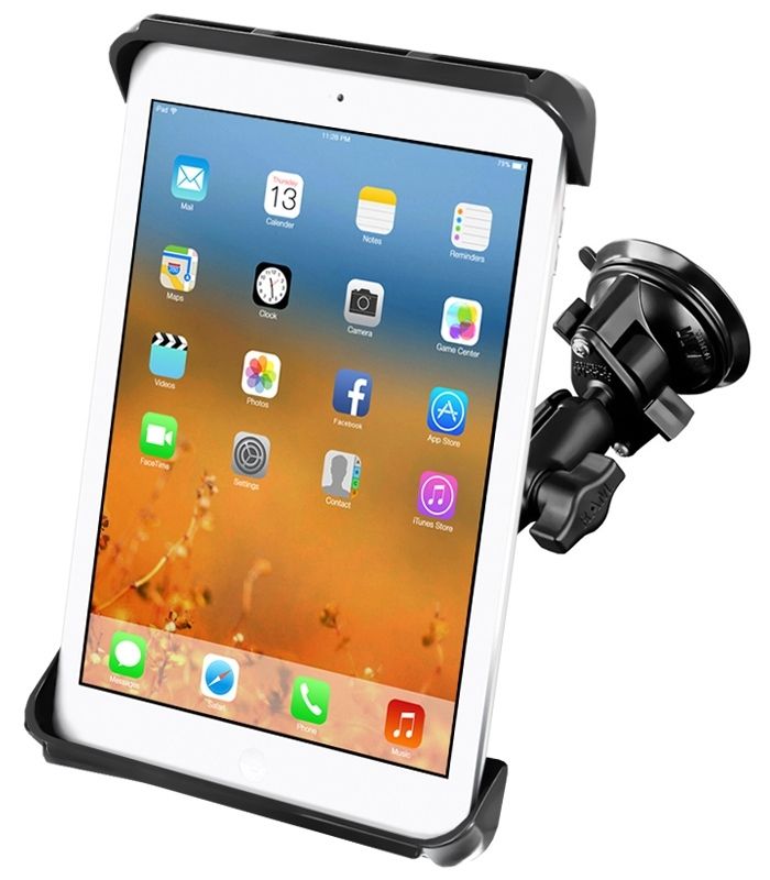 RAM Mounts Saugfuss-Halterung für 10 Zoll Tablets - mittlerer Verbindungsarm, Diamond-Basisplatte (Trapez), runde Basisplatte (AMPS), Tab-Tite Halteschale, B-Kugel (1 Zoll) – Produktansicht