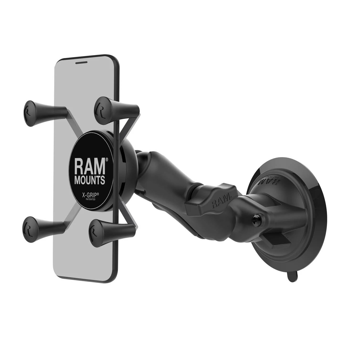 RAM Mounts X-Grip Saugfuß-Halterung für Smartphones - Bis 82,55 mm Breite - Mittlerer Verbindungsarm - Saugfuß mit Trapez-Basiskugel - B-Kugel (1 Zoll) - Schrauben-Set – Produktansicht
