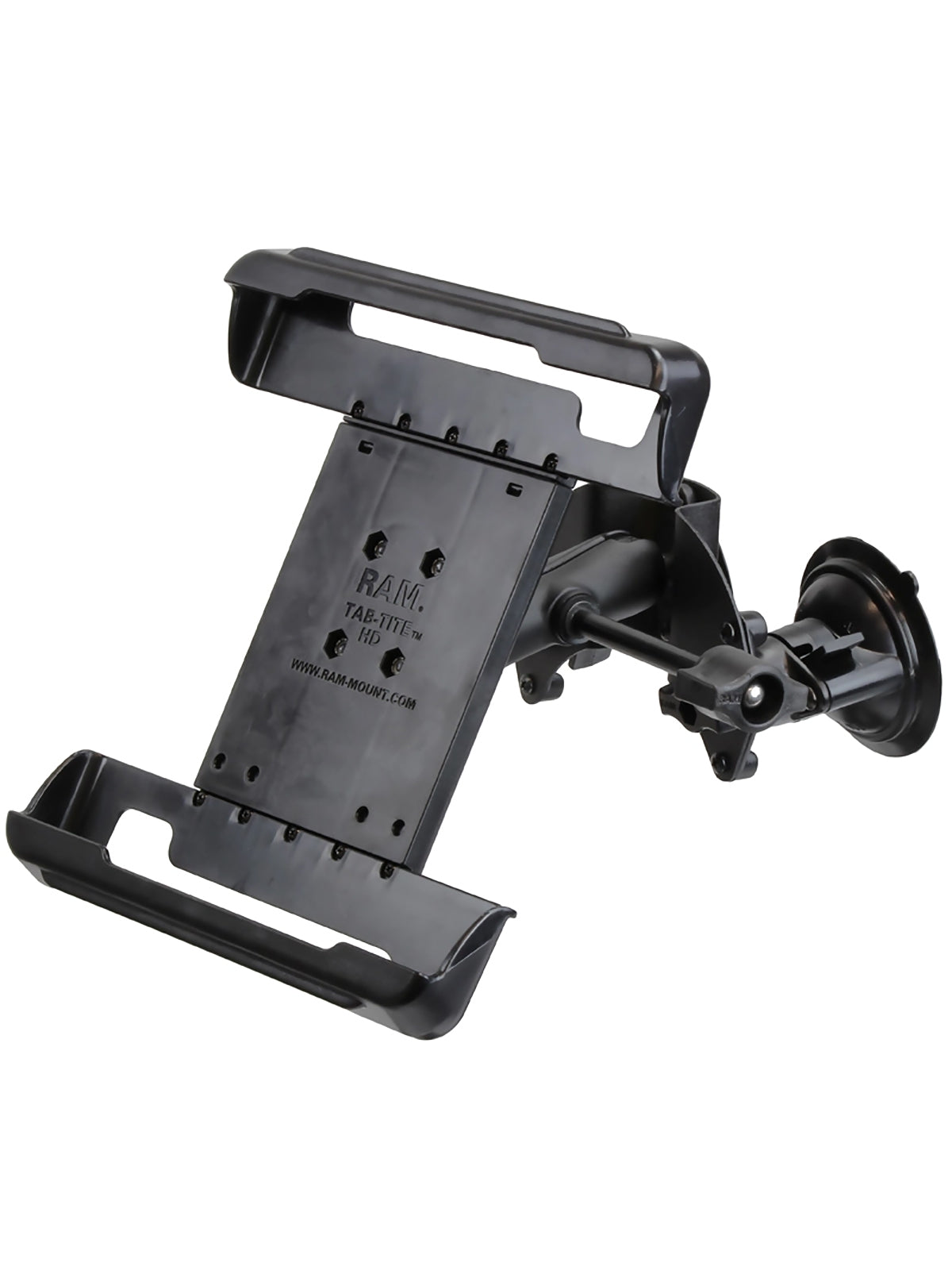 RAM Mounts Doppel-Saugfuss-Halterung für Panasonic Toughpad FZ-A1 - B-Kugel (1 Zoll), Tab-Tite Halteschale, mittlerer Verbindungsarm, ideal für gewölbte Oberflächen – Produktansicht