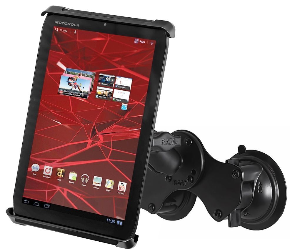 RAM Mounts Doppel-Saugfuss-Halterung für kleine Tablets (7 Zoll) - B-Kugel (1 Zoll), Tab-Tite Halteschale, mittlerer Verbindungsarm – Produktansicht