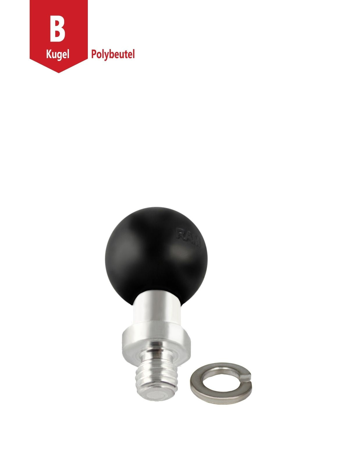 RAM Mounts Basis-Kugel mit 3/8 Zoll-16 Gewindestift - B-Kugel (1 Zoll), inkl. Unterlegscheibe – Produktansicht