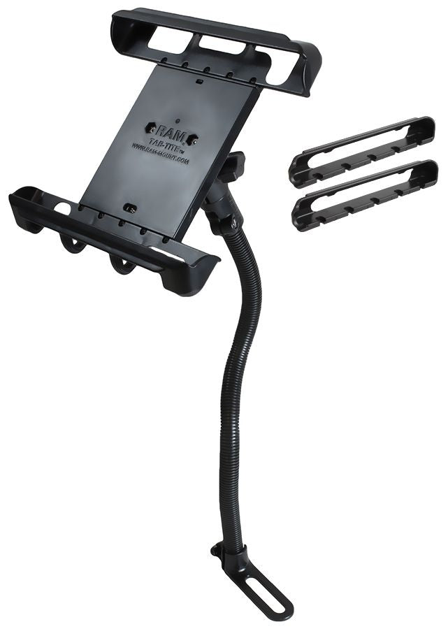 RAM Mounts Pod I Sitzschienen-Adapter mit Universal Tab-Tite Halteschale (10 Zoll Tablets) - B-Kugel (1 Zoll), flexibler Stab (ca. 450 mm) – Produktansicht