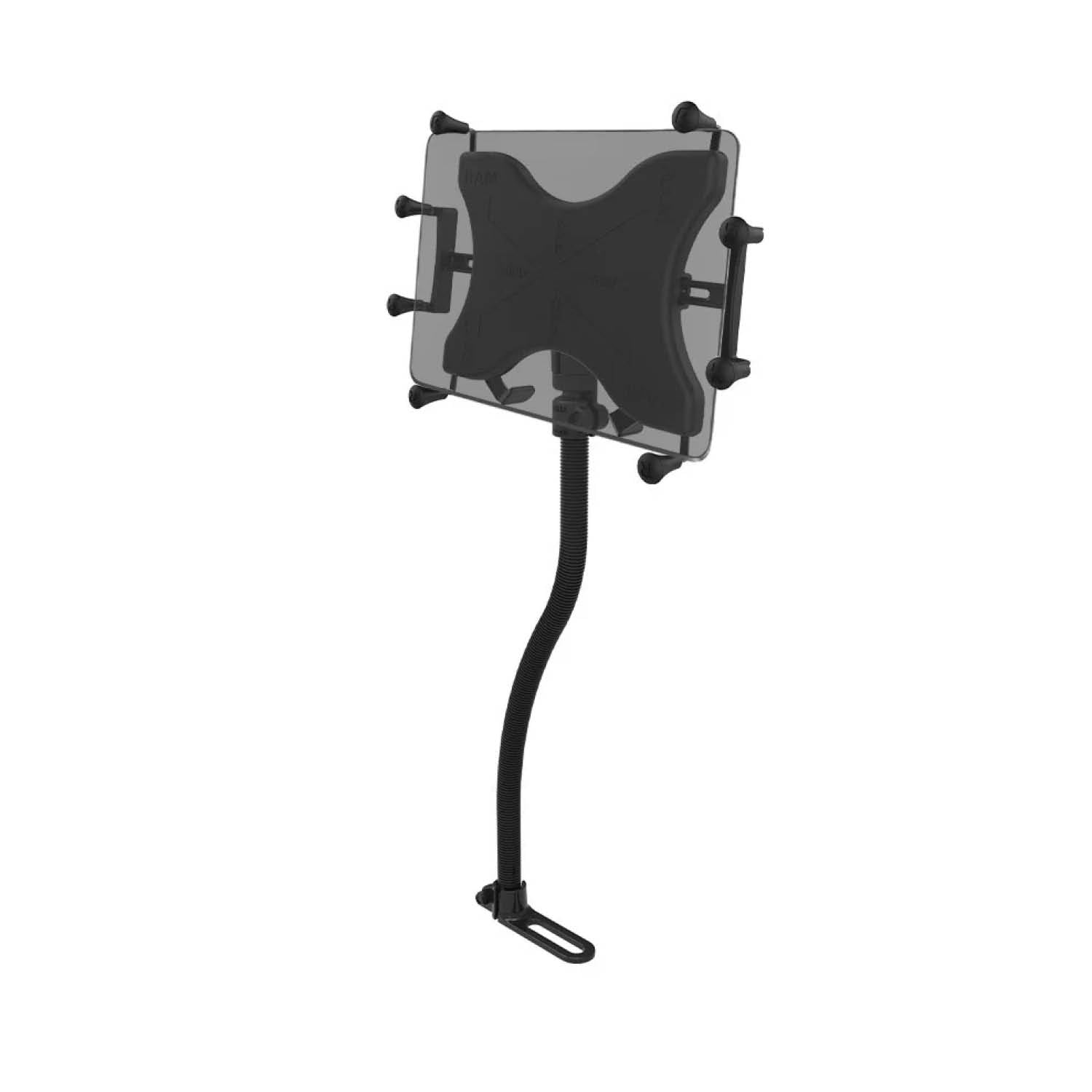 RAM Mounts X-Grip Schwanenhals-Halterung für 12-13 Zoll Tablets - Runde Basiskugel - 18 Zoll Aluminium Schwanenhals - Pod-Basis (Fahrzeugsitz - Ohne Bohren) - B-Kugel (1 Zoll) - Schrauben-Set – Produktansicht