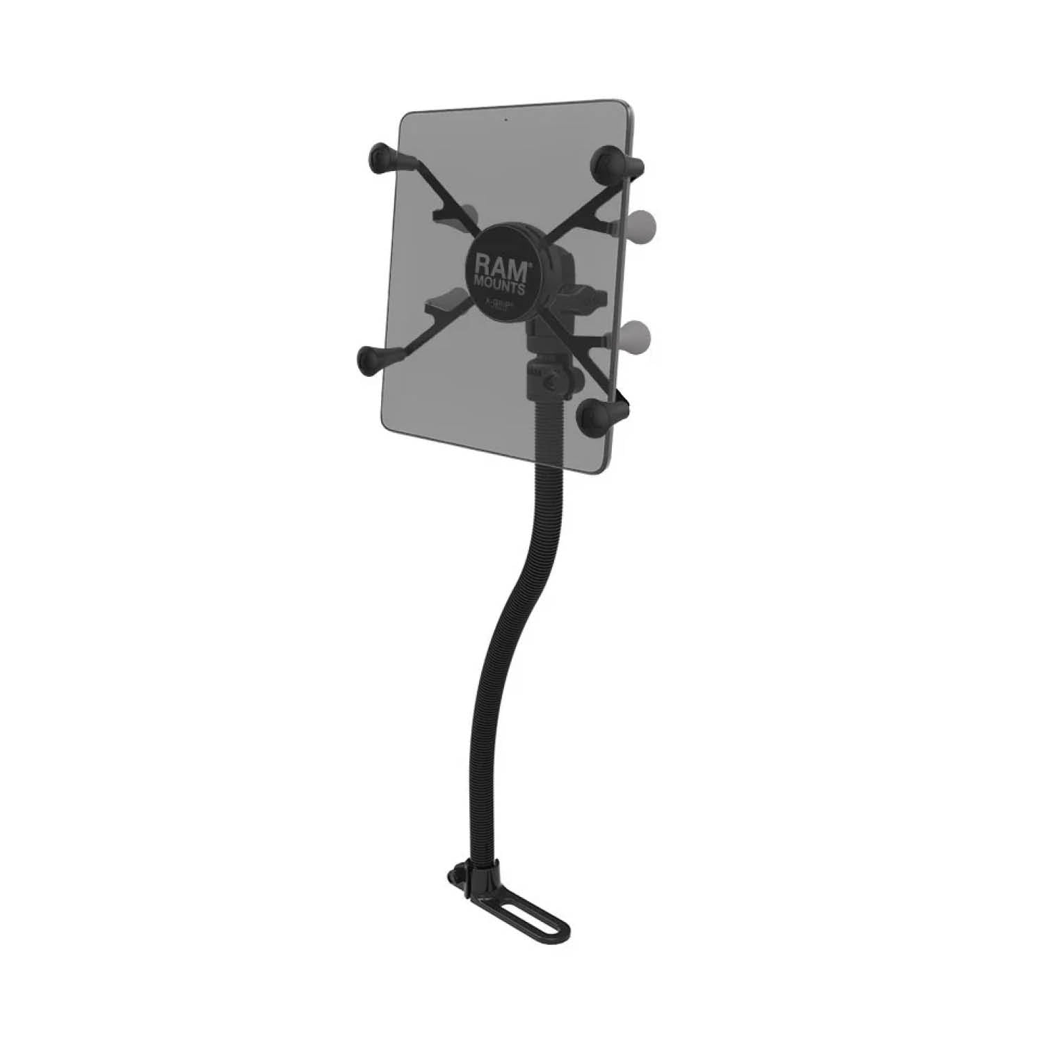 RAM Mounts X-Grip Schwanenhals-Halterung für 7-8 Zoll Tablets - 18 Zoll Aluminium Schwanenhals - Pod-Basis (Fahrzeugsitz - Ohne Bohren) - B-Kugel (1 Zoll) - Schrauben-Set – Produktansicht