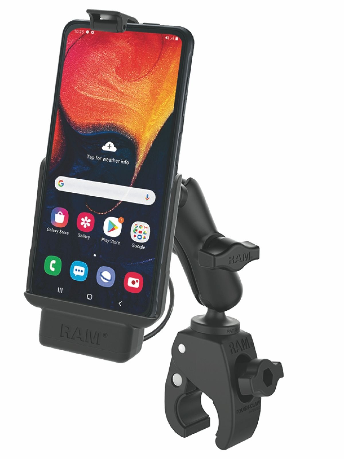 RAM Mounts Tough-Claw Halterung Samsung Xcover Pro - B-Kugel (1 Zoll), Tough-Claw klein (Durchmesser 15,9-29,0 mm), Stromanbindung – Produktansicht