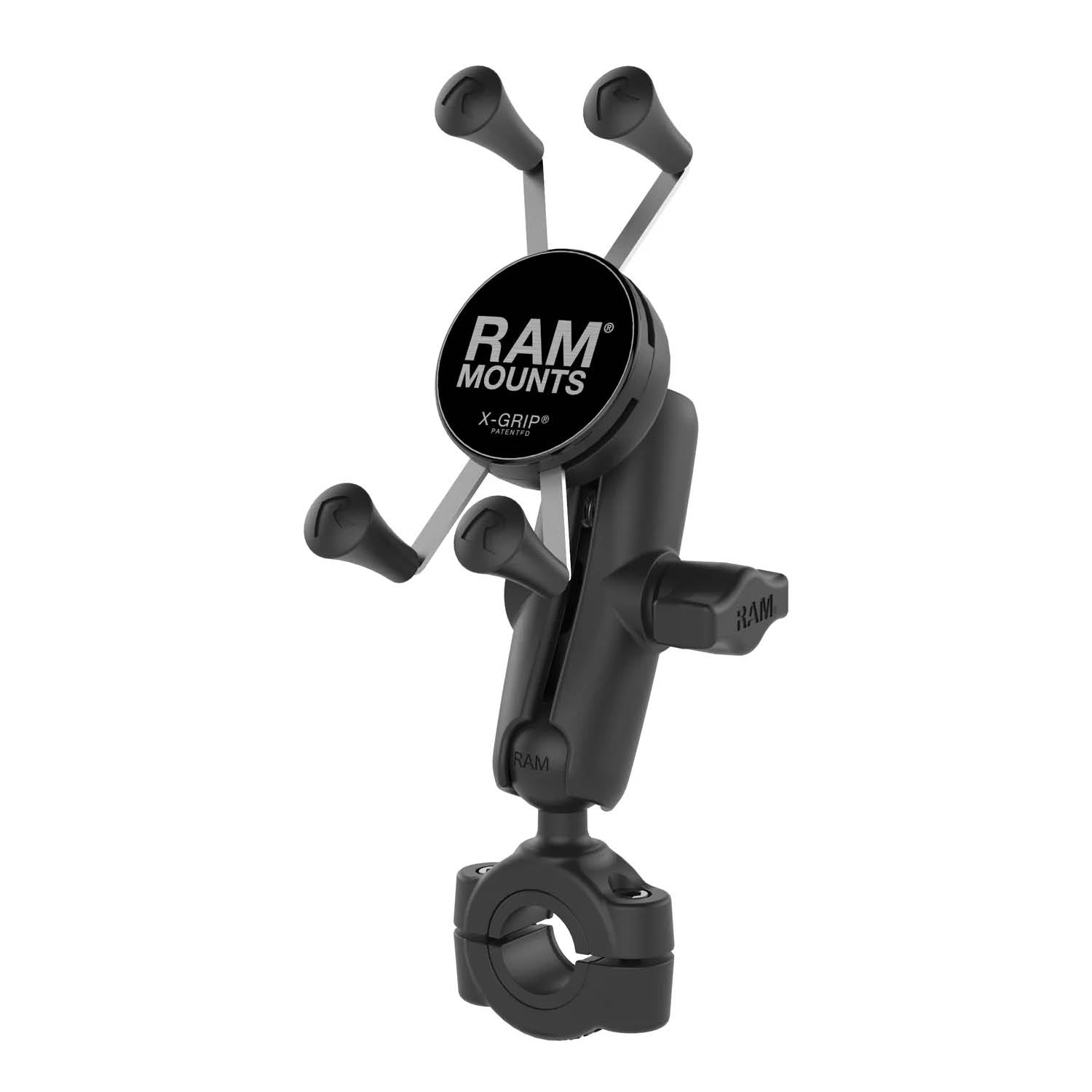 RAM Mounts X-Grip Motorrad-Halterung für Smartphones - Bis 82,55 mm Breite - Mittlerer Verbindungsarm - Torque Rohrschelle (Durchmesser 19,05 mm bis 25,4 mm) - B-Kugel (1 Zoll) – Produktansicht