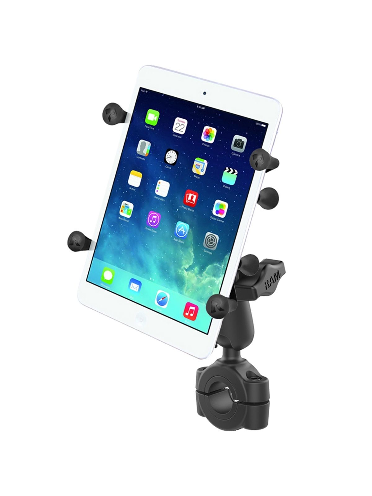 RAM Mounts X-Grip Motorrad-Halterung für 7-8 Zoll Tablets - Mittlerer Verbindungsarm - Mittlere Torque Rohrschelle (Durchmesser 19,05 mm bis 25,4 mm) - B-Kugel (1 Zoll) – Produktansicht