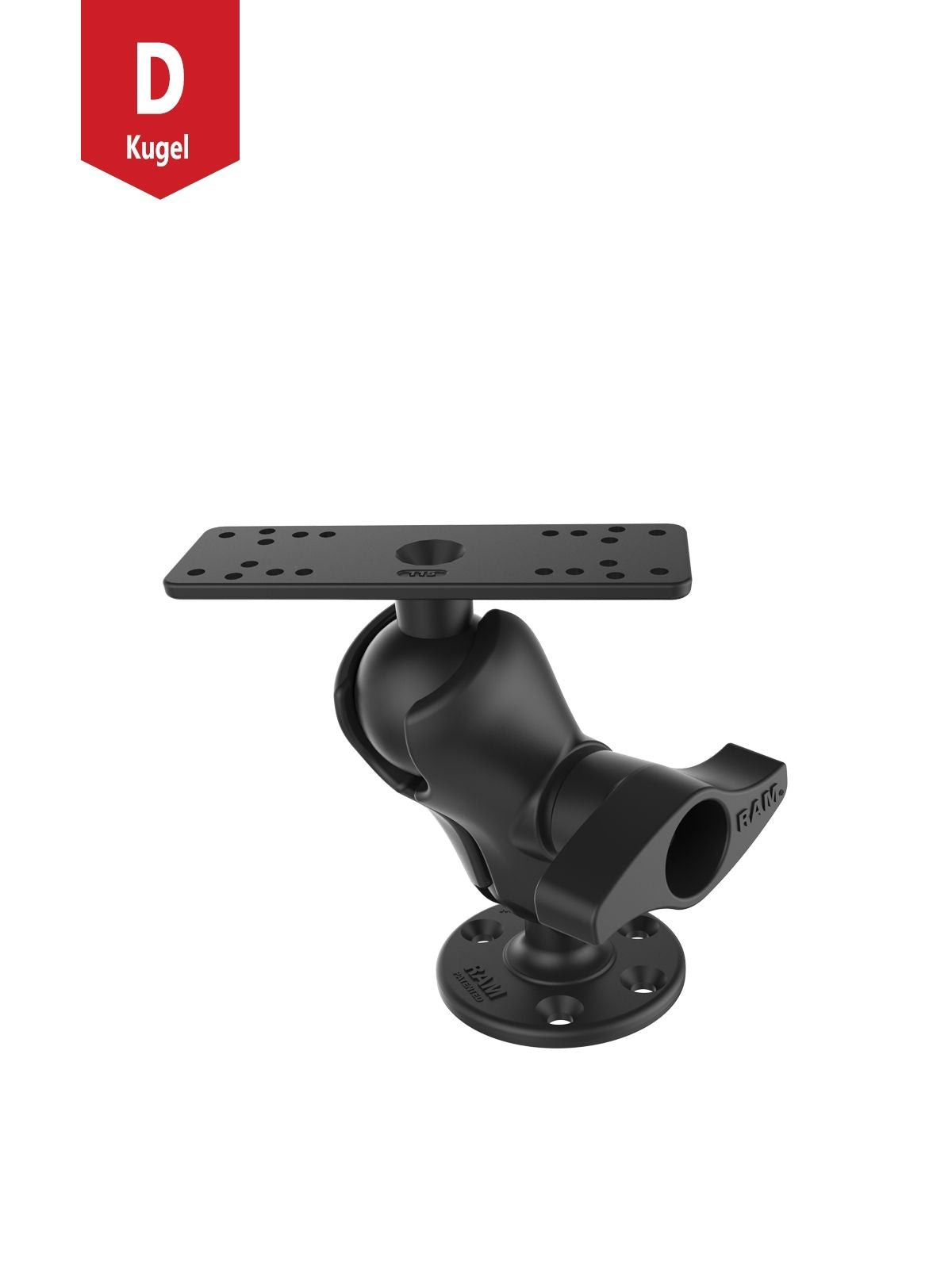 RAM Mounts Marine Mounting Kit - 158.75x50.8 mm base plate with D-ball (2.25 inch), short connecting arm, round base plate with 120° and 180° hole pattern and D-ball