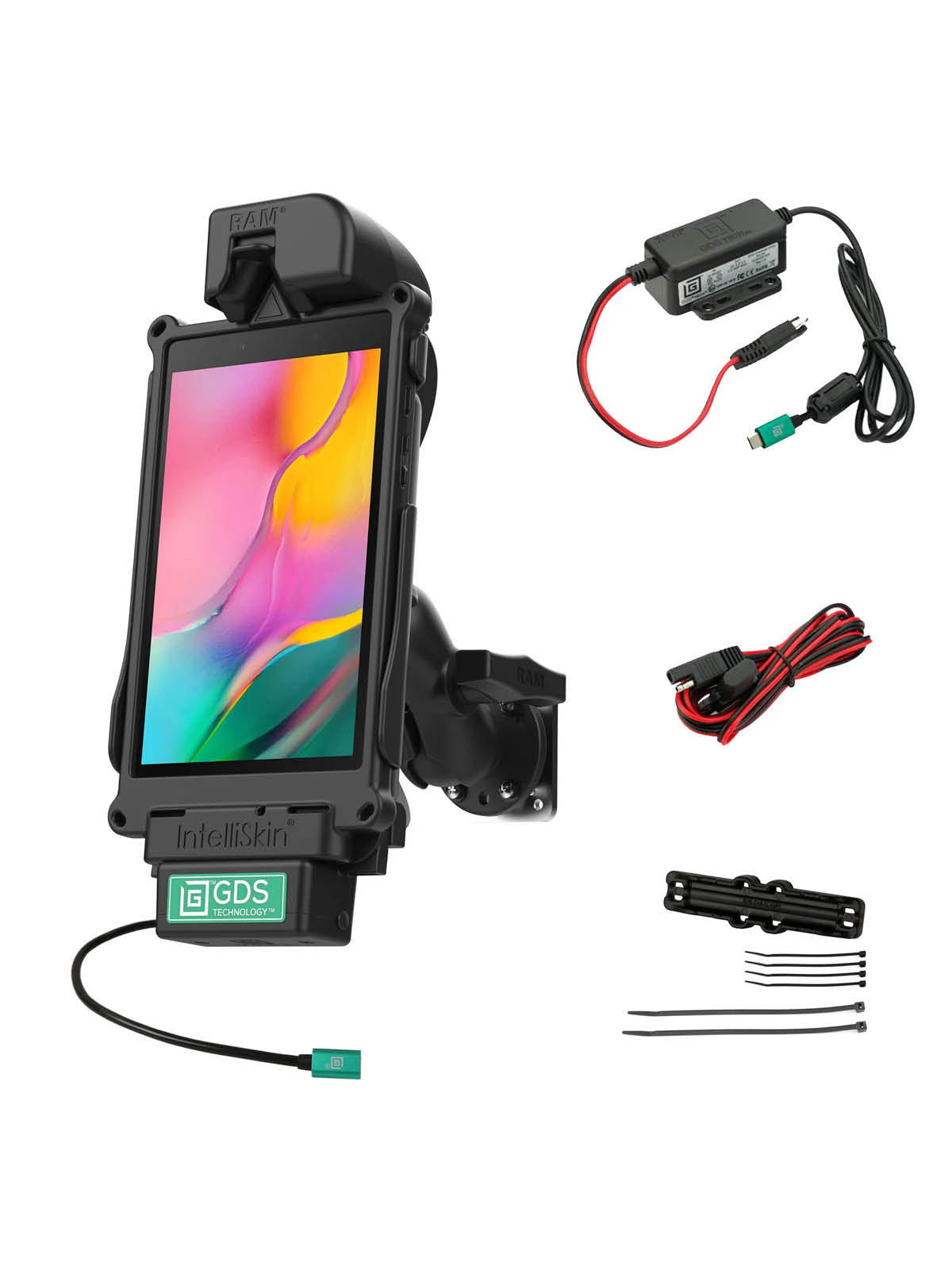RAM Mounts GDS Fahrzeug-Ladestation für Samsung Tab A 8.0 (2019) in IntelliSkin Next Gen Schutzhülle - USB-C-Anschluss – Produktansicht