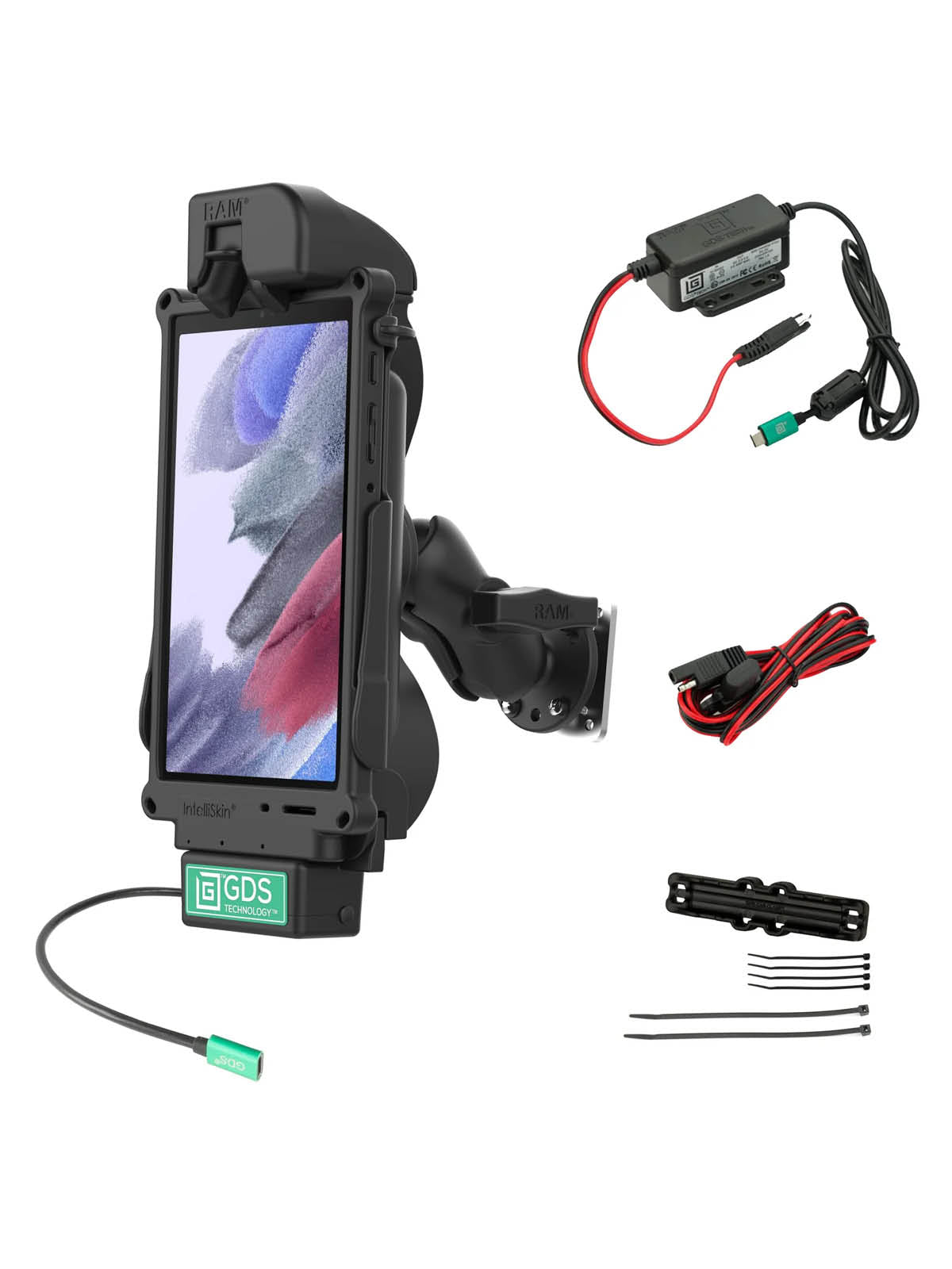 RAM Mounts GDS Fahrzeug-Ladestation für Samsung Tab A7 Lite (8.7“) & A9 in IntelliSkin Schutzhülle - USB-C-Anschluss – Produktansicht