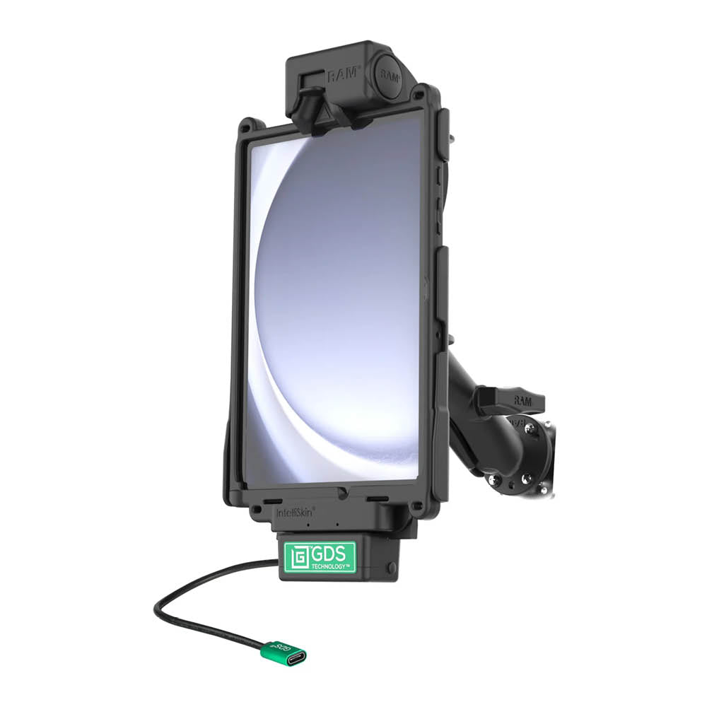 RAM Mounts GDS Fahrzeug-Ladestation für Samsung Tab A9+ in IntelliSkin Schutzhülle - USB-C-Anschluss – Produktansicht