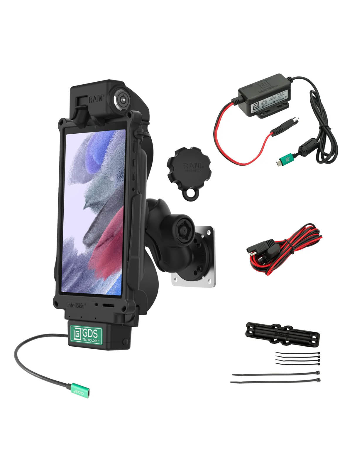 RAM Mounts GDS Tough-Dock Halteschale Set (Schlüsselverriegelung) für Samsung Tab A7 Lite (8.7“) & A9 in IntelliSkin Schutzhülle - USB-C-Anschluss – Produktansicht
