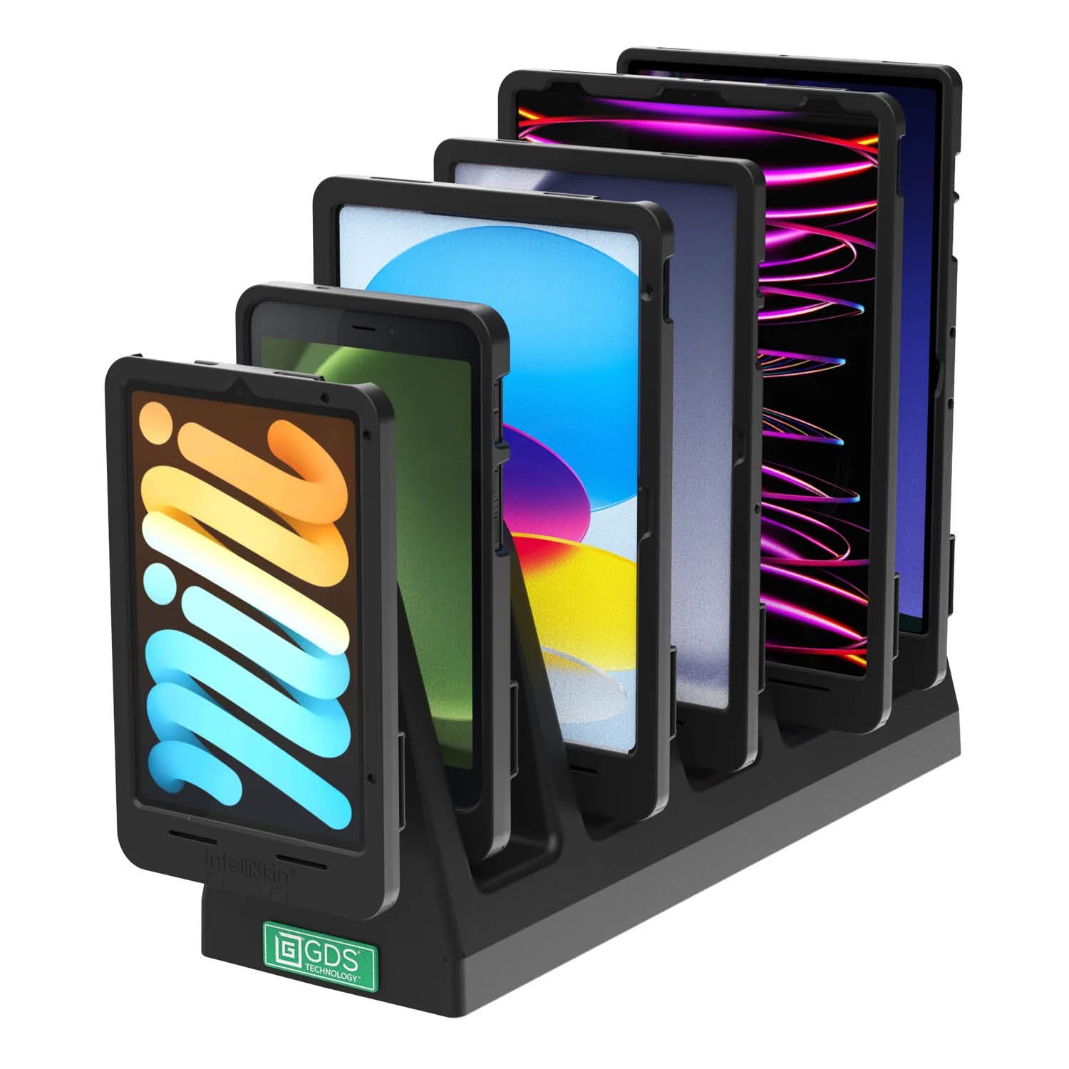 RAM Mounts 6-fach GDS Uni-Conn Tisch-Ladestation für Tablets in IntelliSkin Schutzhülle – Produktansicht