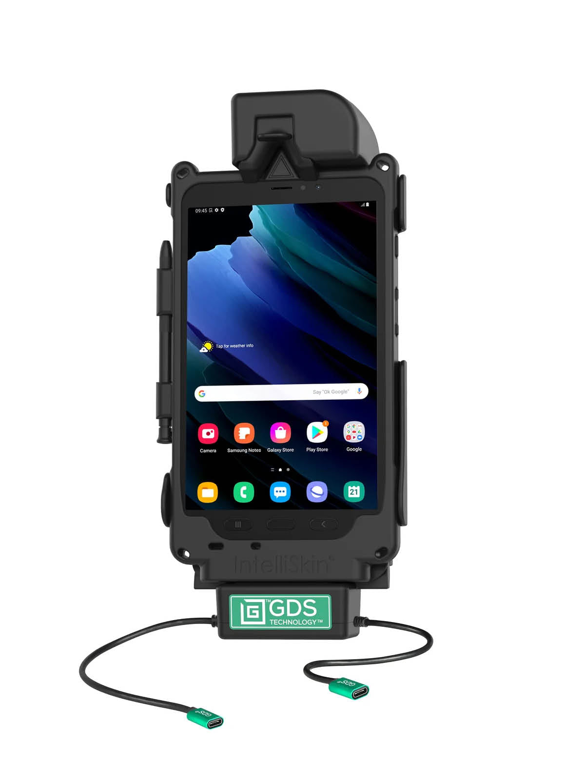 RAM Mounts GDS Tough-Dock Halteschale (Schnappverschluss) für Samsung Tab Active3 & Active5 - in IntelliSkin Next Gen Schutzhülle - Dual USB-C-Anschluss – Produktansicht