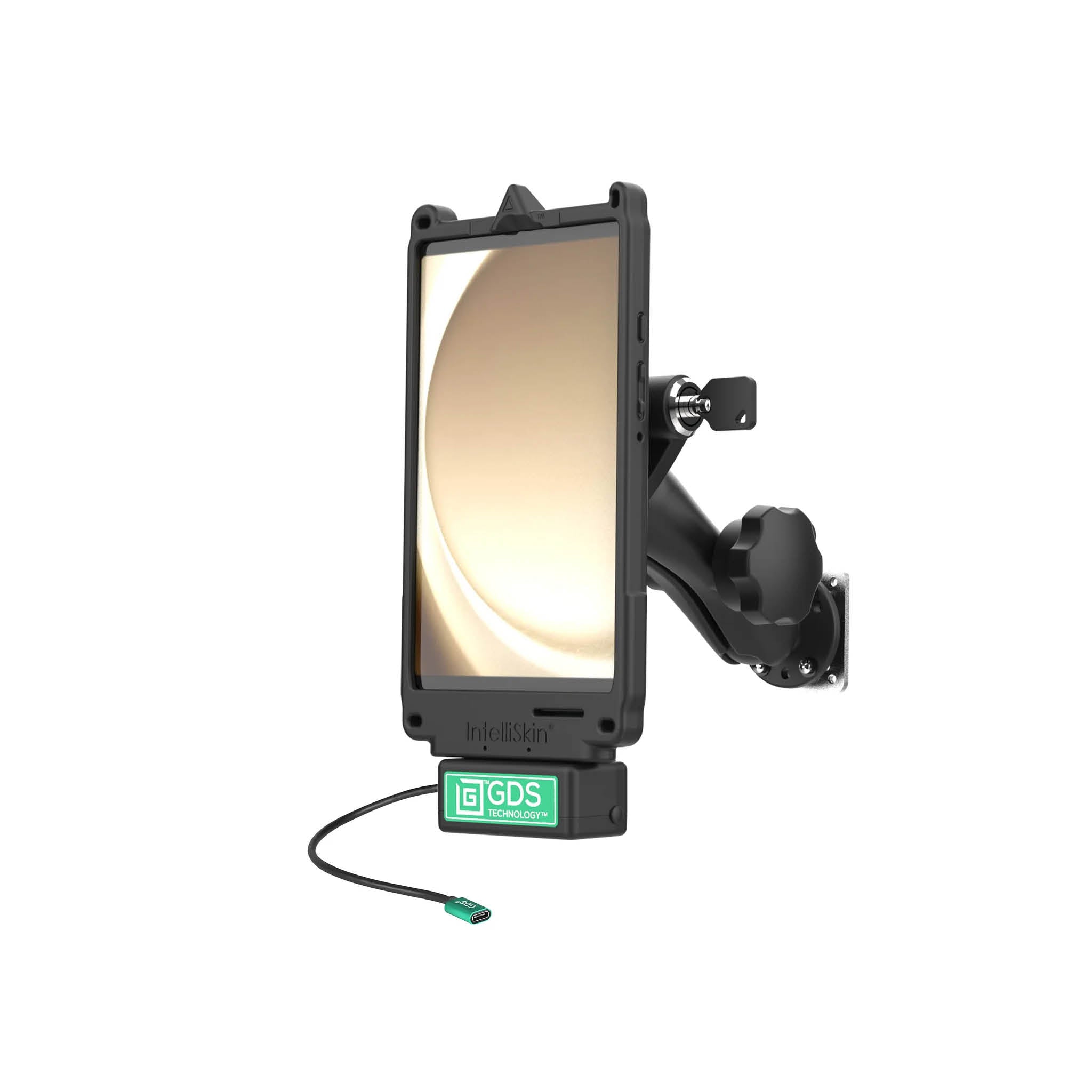 RAM Mounts GDS Uni-Conn Fahrzeug-Kit für Samsung Tab A9 - abschließbar, Stahl-Verstärkungsplatte (53,34 x 66,04 mm), USB-C-Anschluss – Produktansicht