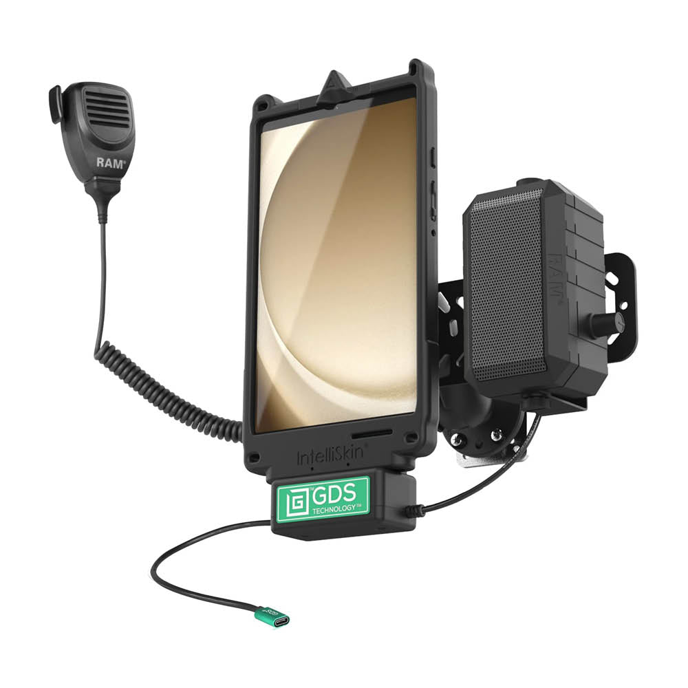 RAM Mounts GDS Uni-Conn PTT Fahrzeug-Kit für Samsung Tab A9 - C-Kugel (1,5 Zoll), USB-C-Anschluss – Produktansicht