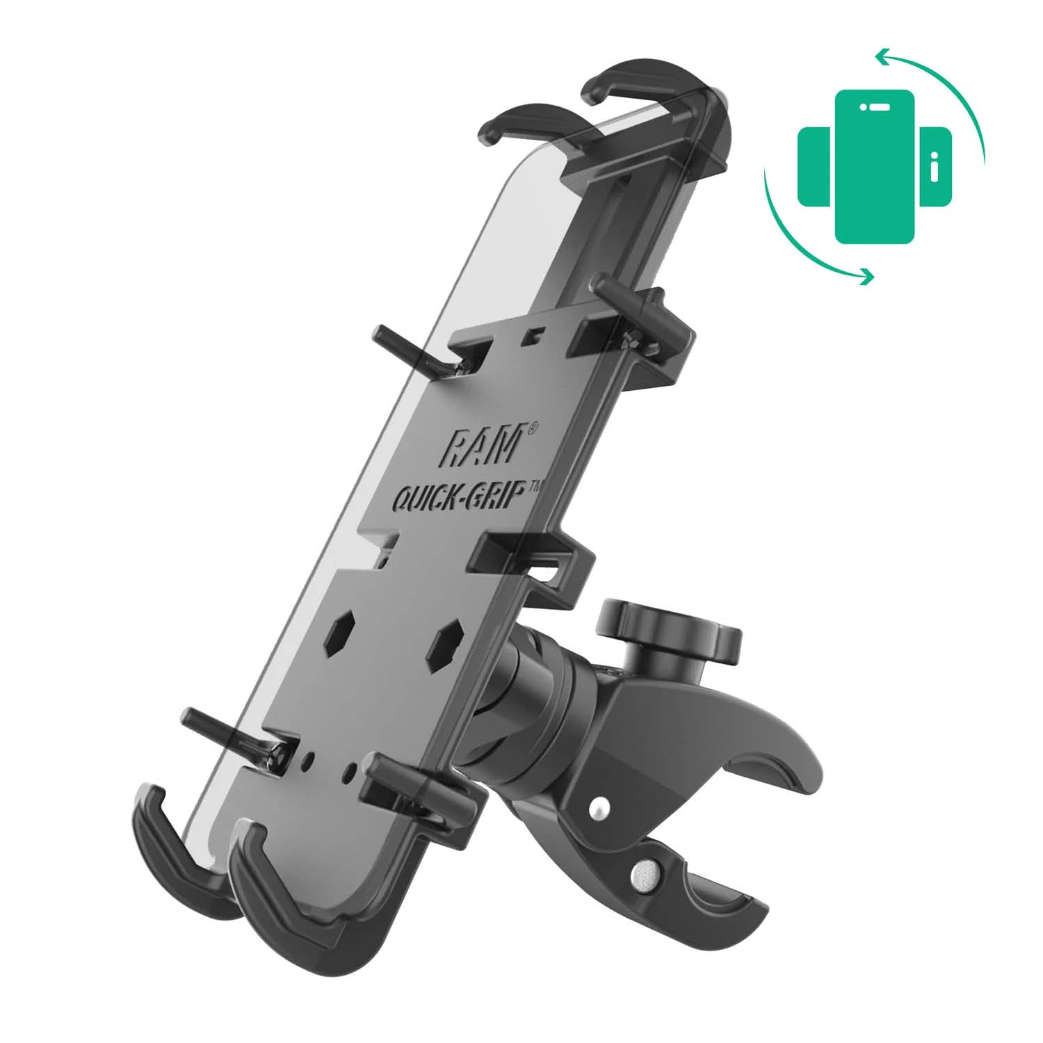 RAM Mounts Quick-Grip XL Klemm-Halterung (drehbar) für große Smartphones - Bis 92,07 mm Breite - Tough-Claw Klein (Durchmesser 15,87 mm bis 28,95 mm) - Schrauben-Set – Produktansicht