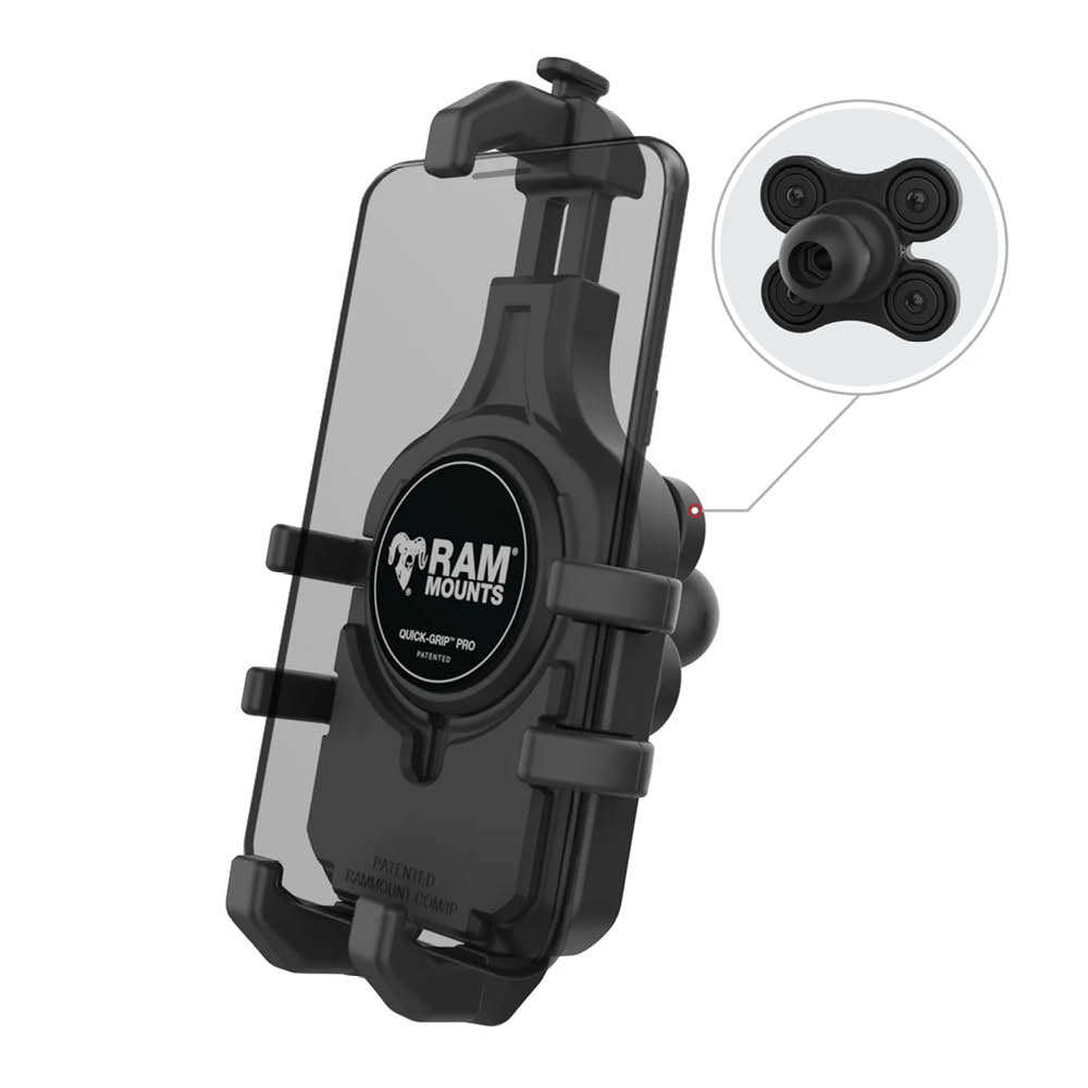 RAM Mounts Quick-Grip Pro Universalhalterung für Smartphones - Mit Vibrationsdämpfung (B-Kugel - 1 Zoll) - Bis 95,25 mm Breite - Mag-Safe Kompatible - Schrauben-Set – Produktansicht