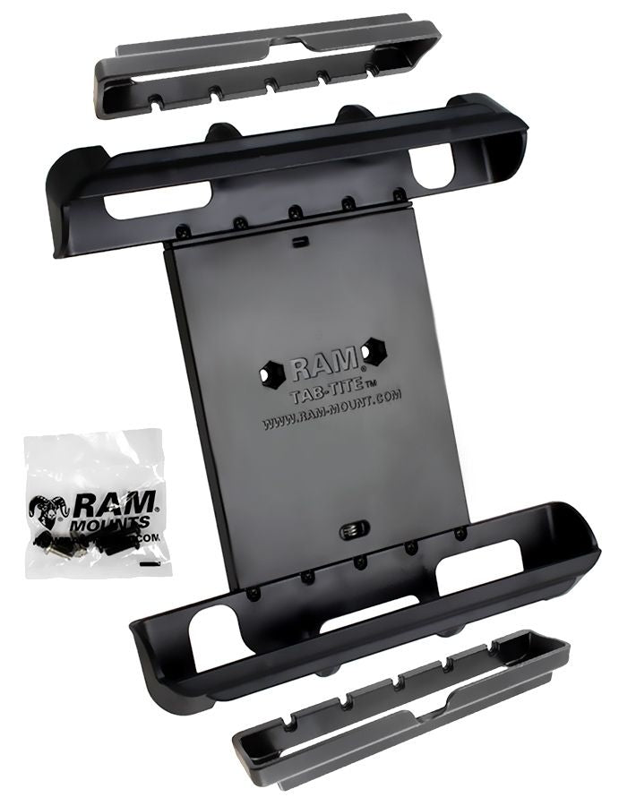 RAM Mounts Tab-Tite Universal Halteschale mit verschiedenen Endkappen für Apple iPad 1-4/iPad mini 1-3 - AMPS-Aufnahme, Schrauben-Set – Produktansicht