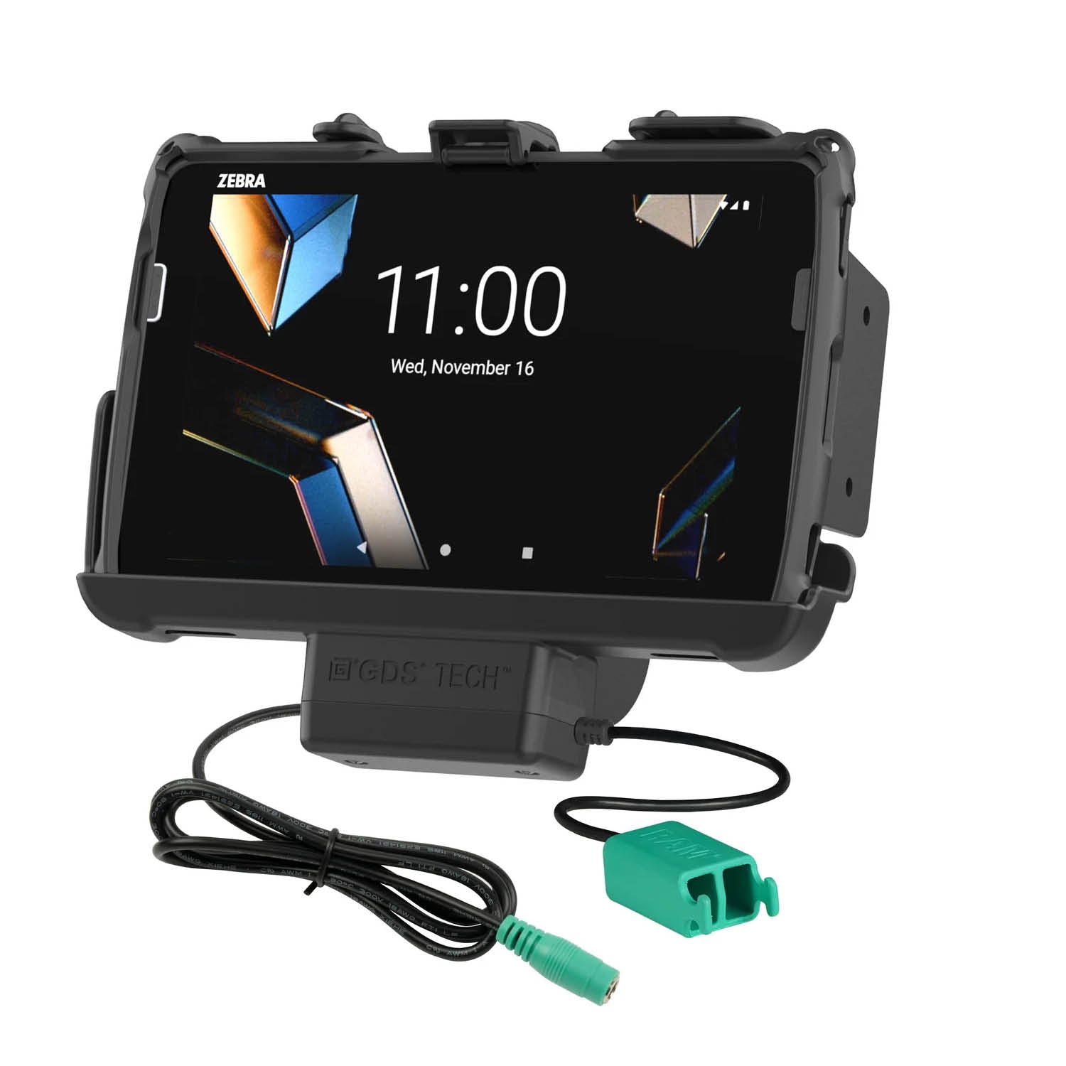 RAM Mounts EZ-Roll'r Halteschale für Zebra ET401, ET40 & ET45 (8 Zoll) Tablets - In Rugged Boot/RAM Schutzhülle (ET401) - 5.5mm DC-Stromversorgung & Dual USB-A-Anschluss – Produktansicht