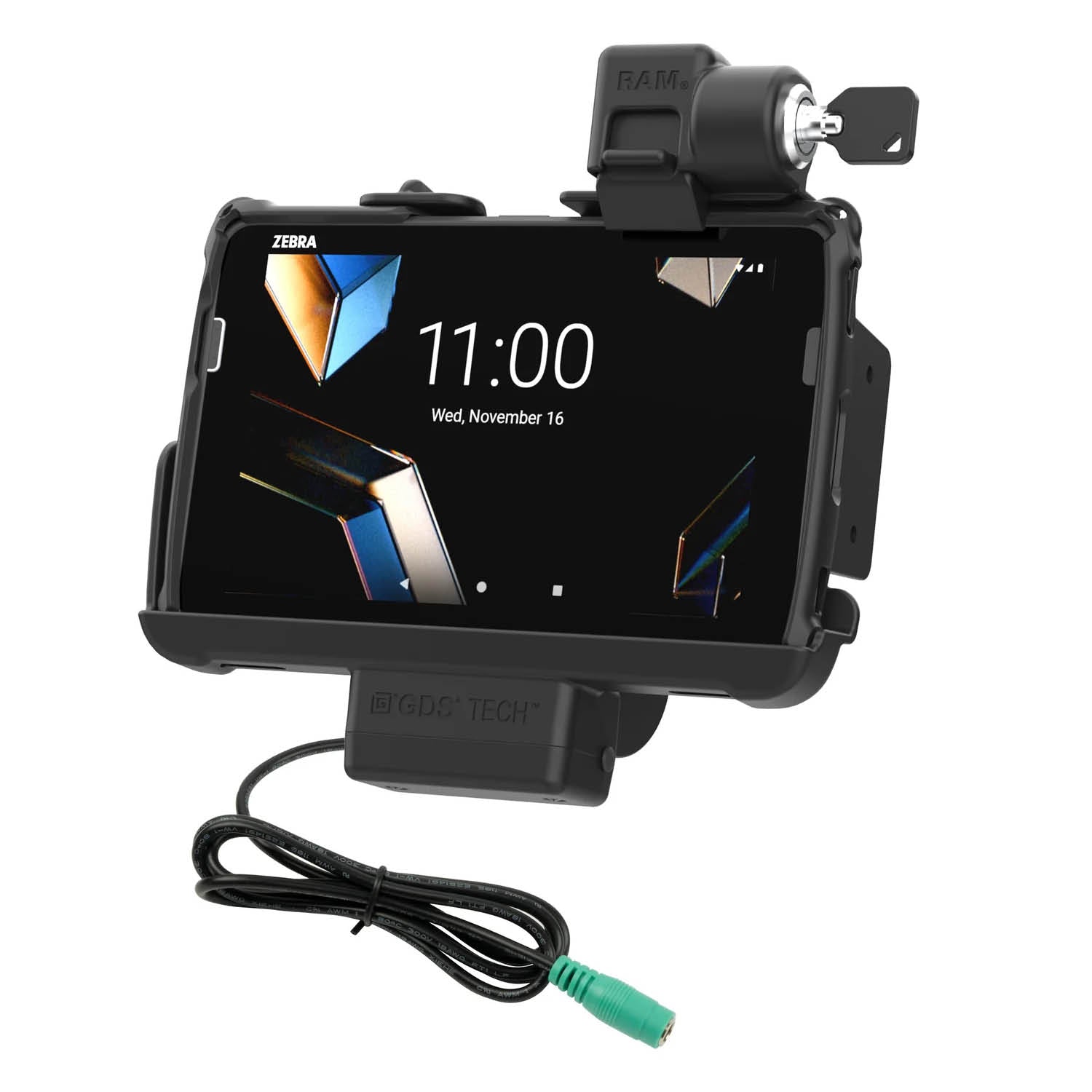 RAM Mounts EZ-Roll'r Halteschale (Schlüsselverriegelung) für Zebra ET401, ET40 & ET45 (8 Zoll) Tablets - In Rugged Boot/RAM Schutzhülle (ET401) - 5.5mm DC-Stromversorgung – Produktansicht