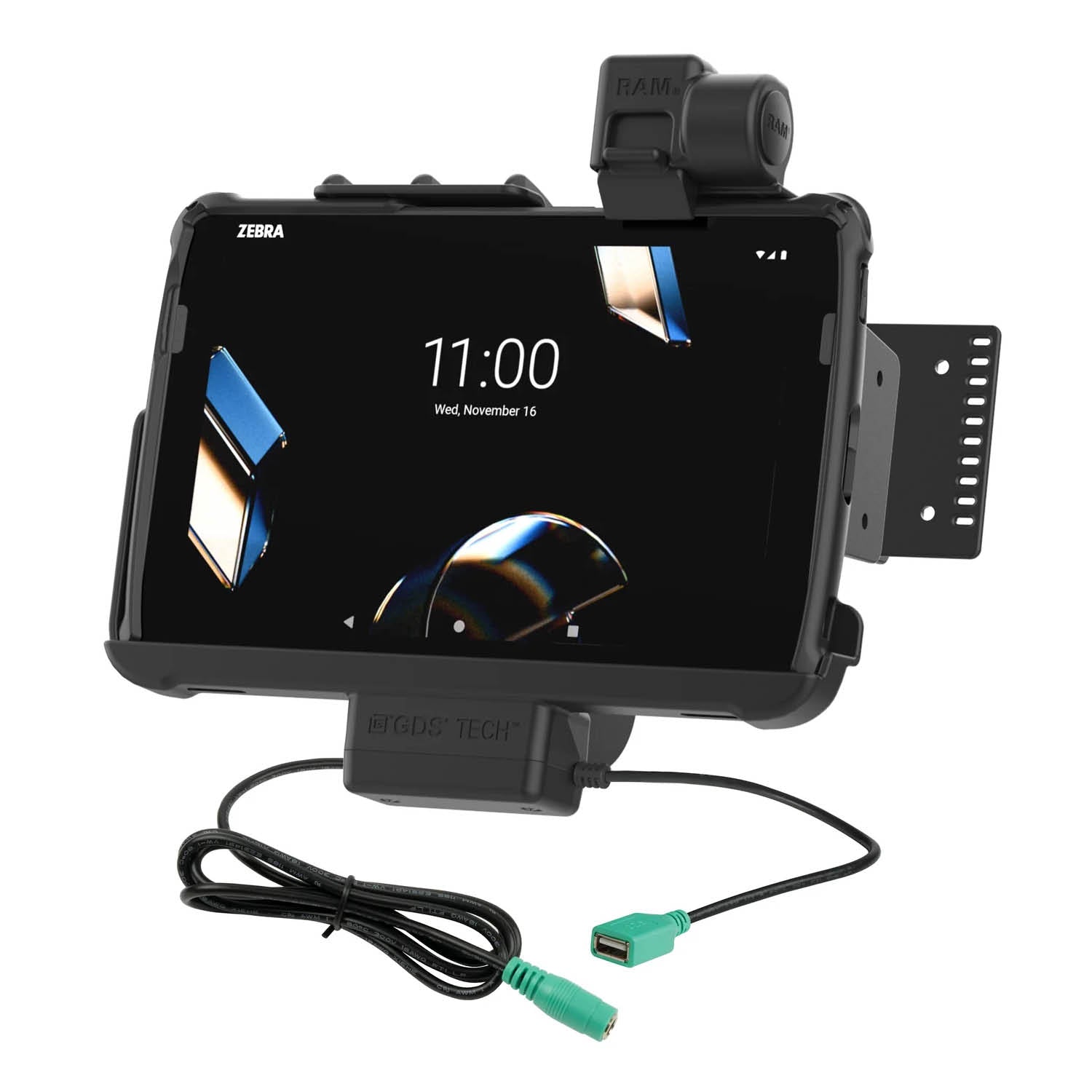 RAM Mounts Form-Fit Halteschale (Schnappverschluss) für Zebra ET401, ET40 & ET45 (10 Zoll) Tablets - In RAM Skin/Rugged Boot - 5.5mm DC & USB-A-Anschluss – Produktansicht