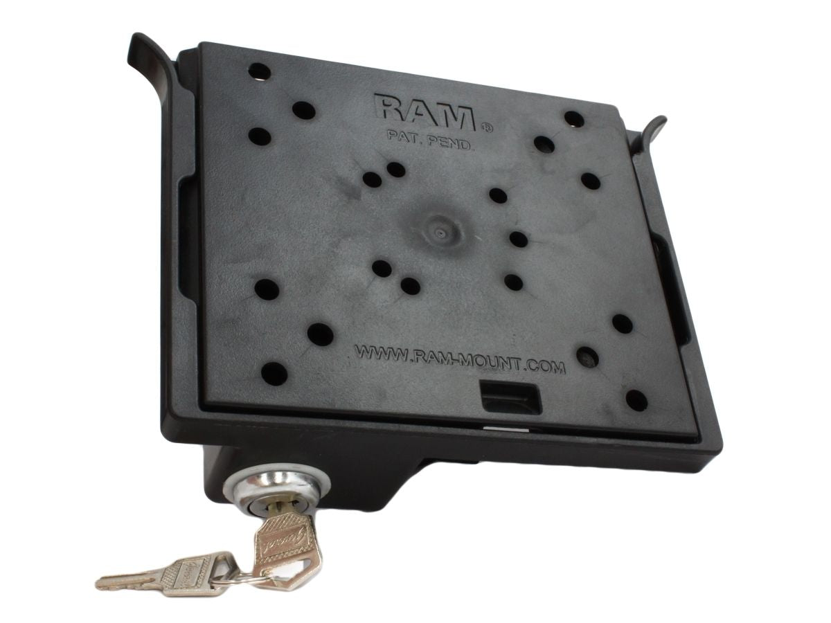 RAM Mounts abschließbare Verbundstoff-Halteschale für Monitore - Unterseite AMPS-Aufnahme, Oberseite VESA 75 mm / 100 mm Raster, im Polybeutel – Produktansicht