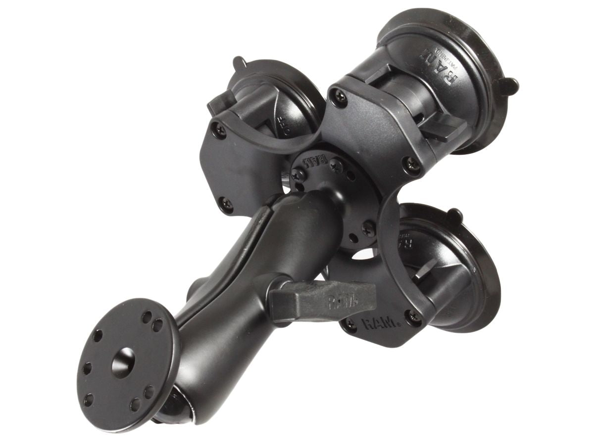 RAM Mounts Triple-Saugfuss mit AMPS-Anbindung - mittlerer Verbindungsarm, 2x runde Basisplatte (AMPS), C-Kugel (1,5 Zoll), im Polybeutel – Produktansicht