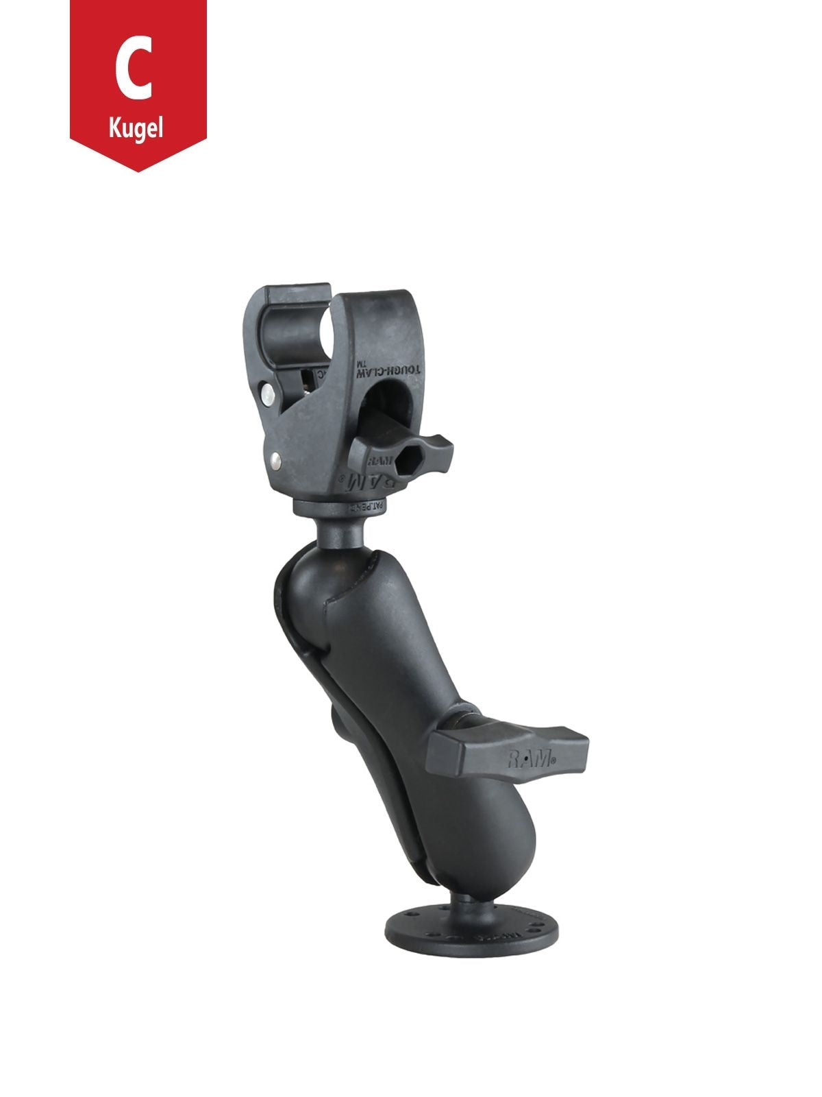 RAM Mounts Tough-Claw Set - C-Kugel (1,5 Zoll), Tough-Claw klein (Durchmesser 15,9-29,0 mm), mittlerer Verbindungsarm (ca. 145 mm) – Produktansicht