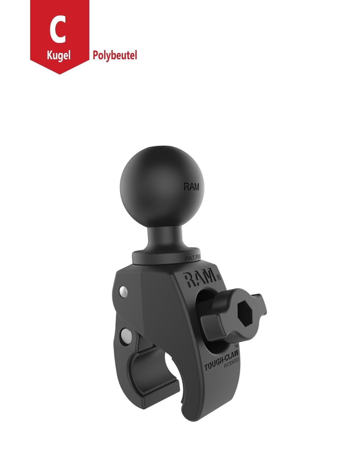 RAM Mounts Tough-Claw Halteklammer (klein) mit Feststellschraube - C-Kugel (1,5 Zoll), Durchmesser 15,9-29,0 mm – Produktansicht