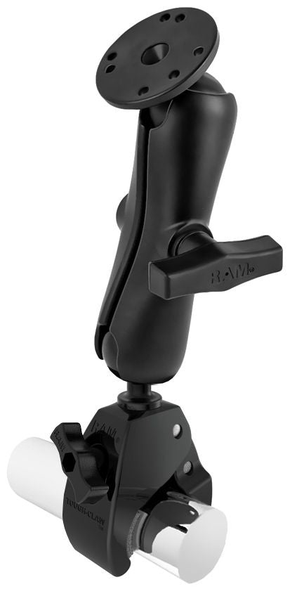 RAM Mounts Tough-Claw-Set - Tough-Claw Gross (25,4-55,9 mm) - Mittlerer Verbindungsarm (ca. 145 mm) - Runde Basisplatte (63,5 mm - AMPS) - C-Kugel (1,5 Zoll) – Produktansicht