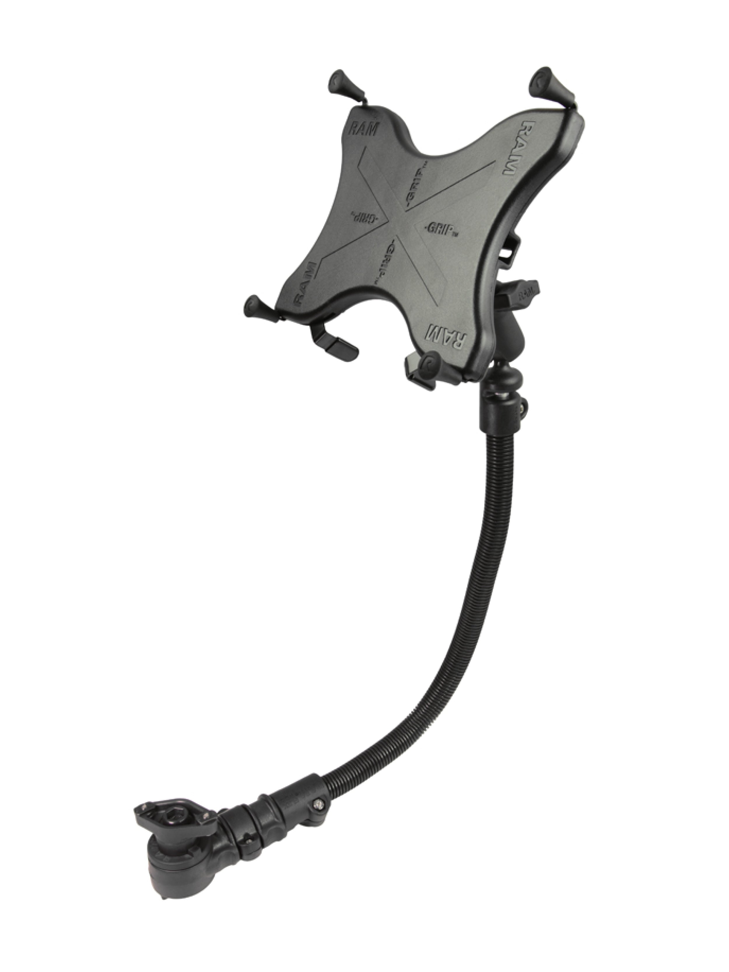 RAM Mounts X-Grip Universalhalterung für Rollstühle (9-11 Zoll Tablets) - B-Kugel (1 Zoll) - Runde Basiskugel - Mittlerer Verbindungsarm (ca. 94,74 mm) - 18 Zoll Schwanenhals - Track Basis – Produktansicht