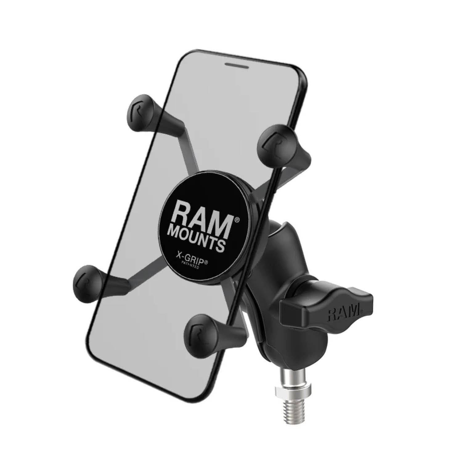 RAM Mounts X-Grip Universalhalterung für Smartphones (Verbundstoff) - Bis 82,55 mm Breite - Kurzer Verbindungsarm - 3/8 Zoll-16 Gewindekugelbasis - B-Kugel (1 Zoll) – Produktansicht