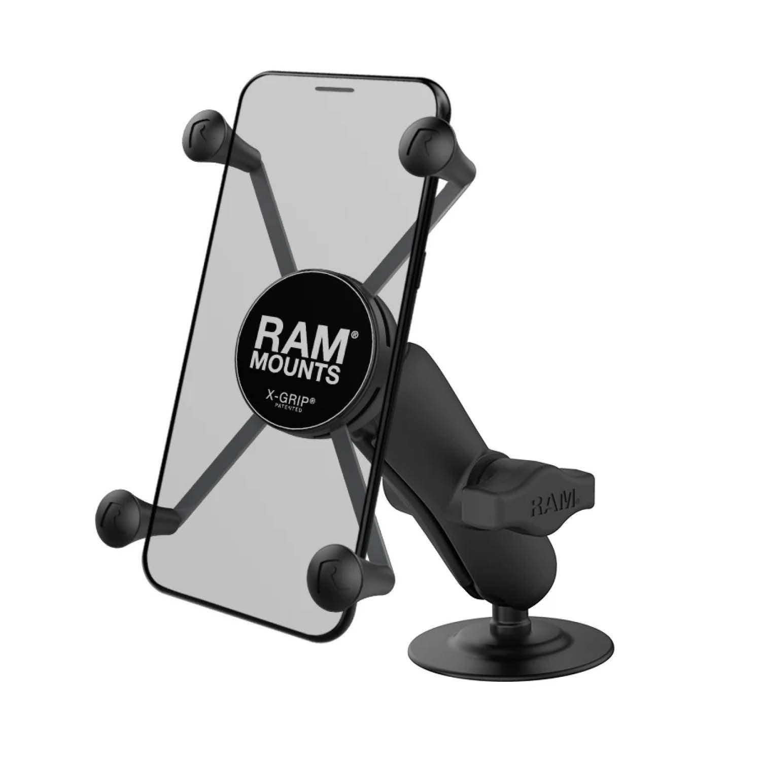 RAM Mounts X-Grip Aufbau-Klebehalterung für Smartphones (Verbundstoff) - Bis 114,3 mm Breite - Mittlerer Verbindungsarm - Runde Klebebasis - B-Kugel (1 Zoll) – Produktansicht