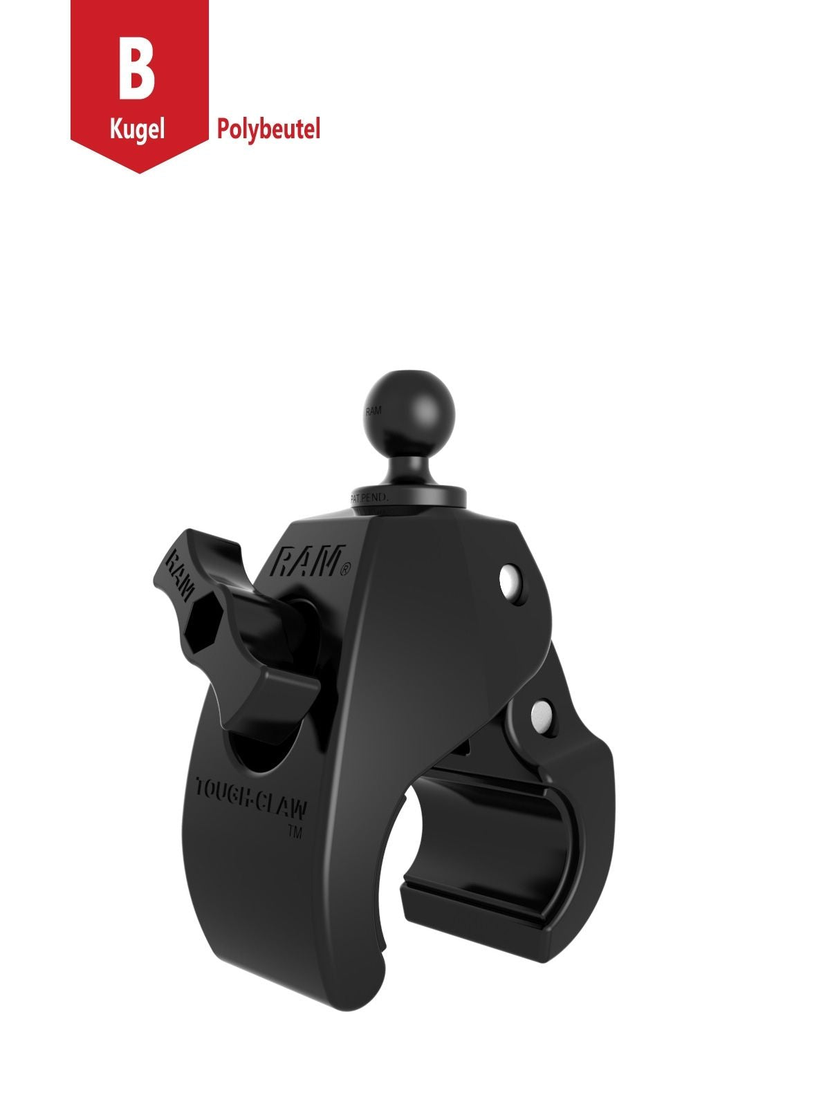 RAM Mounts Tough-Claw Halteklammer (groß) mit Feststellschraube - B-Kugel (1 Zoll), Durchmesser 25,4-55,9 mm – Produktansicht