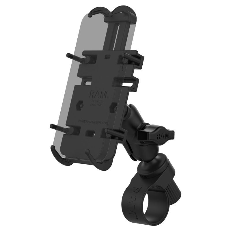 RAM Mounts RAM Quick-Grip Universal-Halterung für Lenker / Rohre mit Tough-Strap Basis - B-Kugel (1 Zoll), Verbundstoff, kurzer Verbindungsarm – Produktansicht