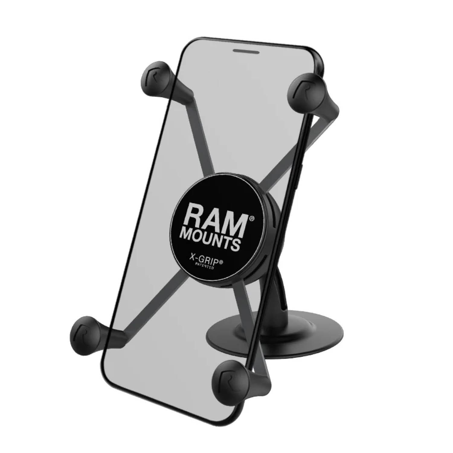 RAM Mounts X-Grip Lil Buddy-Halterung für Smartphones (Verbundstoff) - Bis 114,3 mm Breite - Runde Klebebasis - Snap-Link (3/4 Zoll) - Direkte Anbindung – Produktansicht